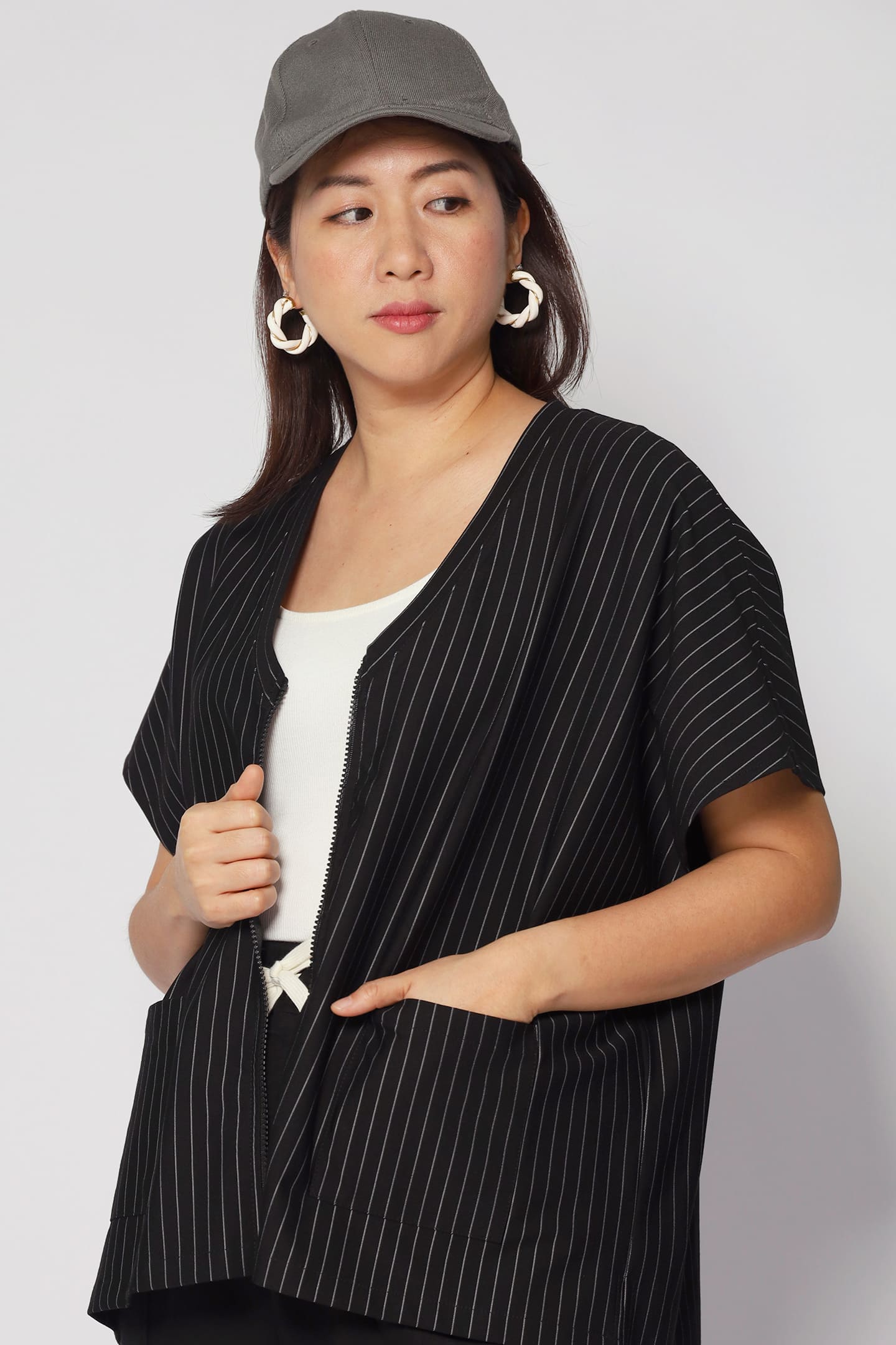 Ryanne Zipper Jacket in Black Stripes