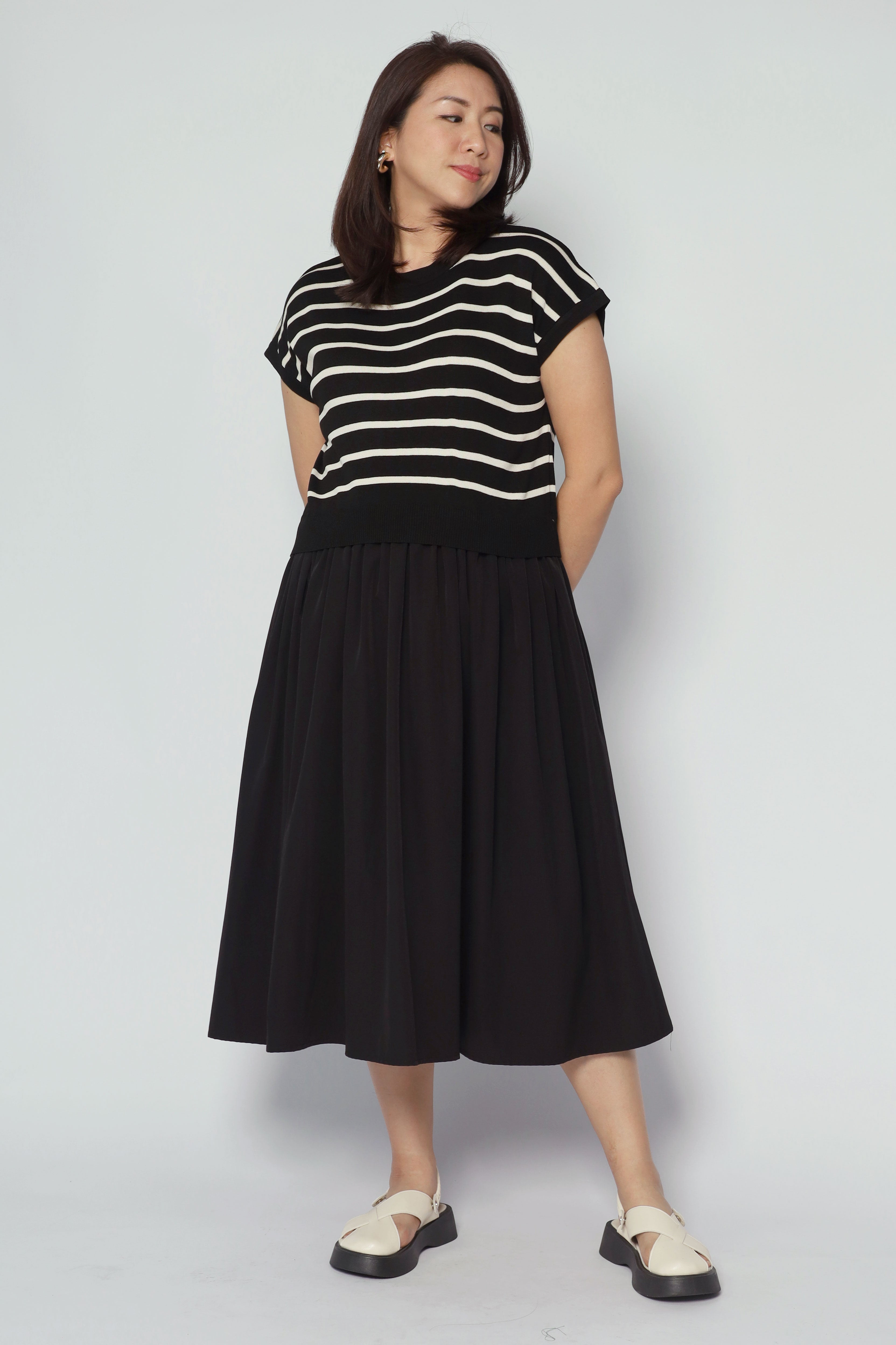 Billy Stripes Knit Dress in Black