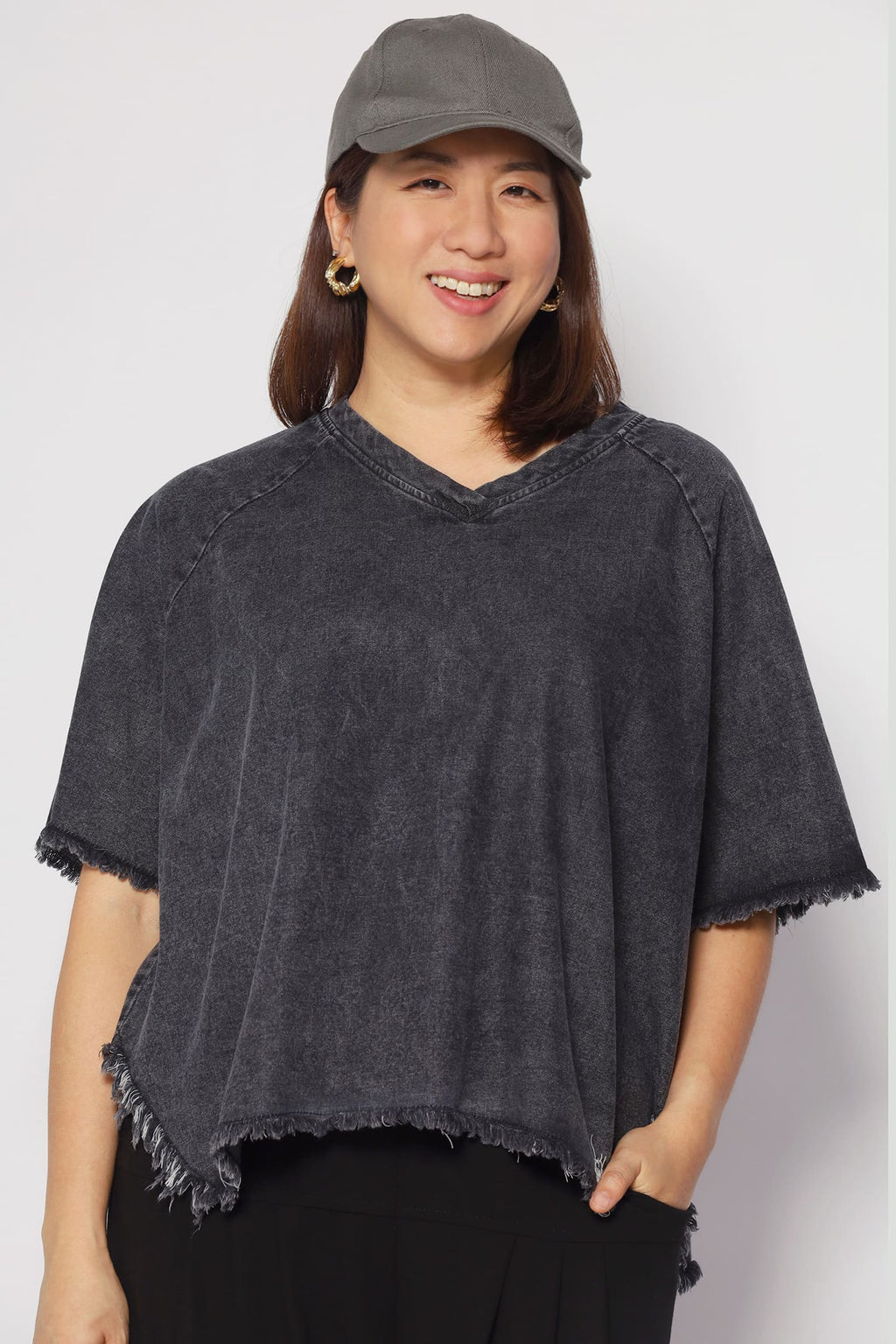 Johan Fringe Top in Black Denim
