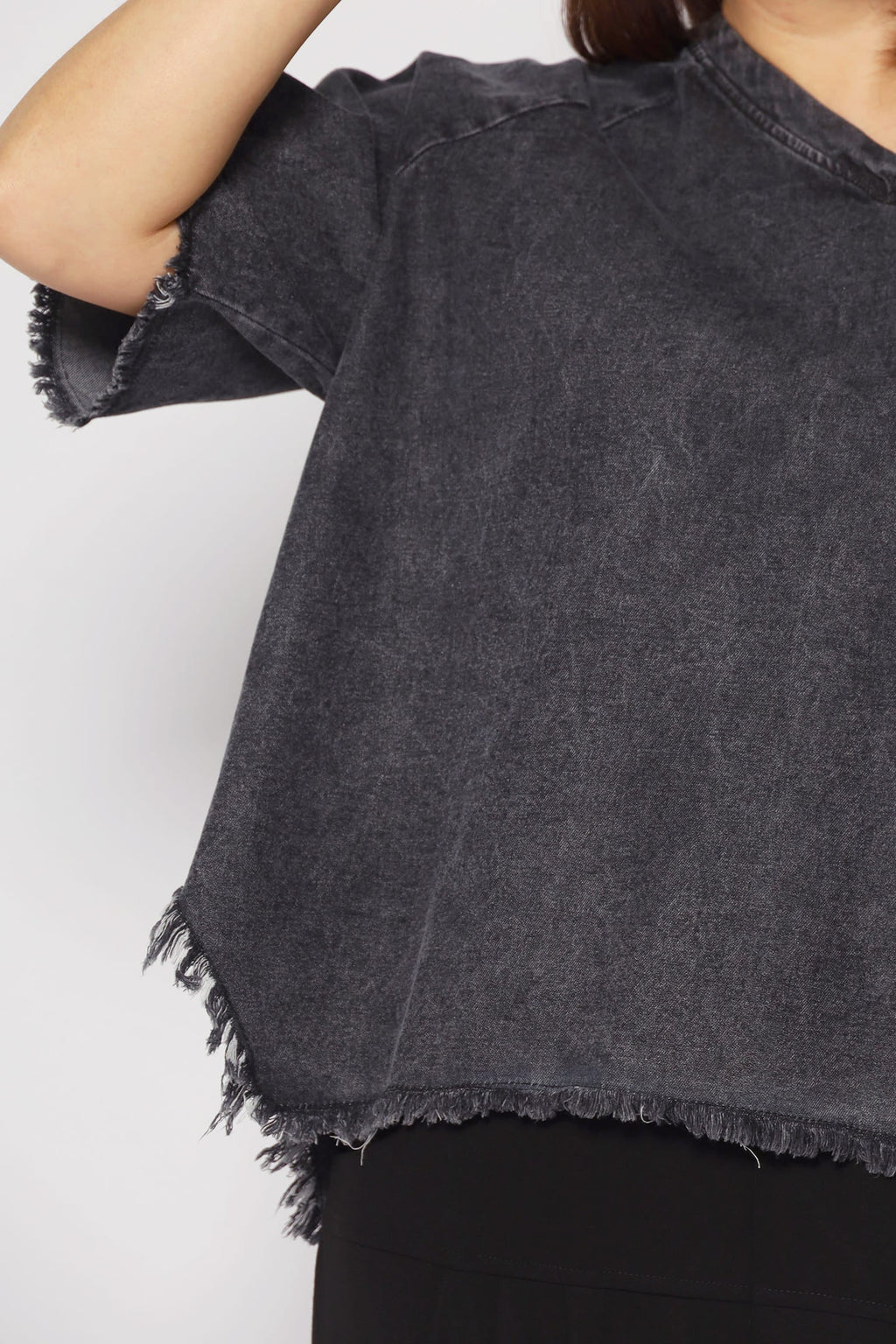 Johan Fringe Top in Black Denim