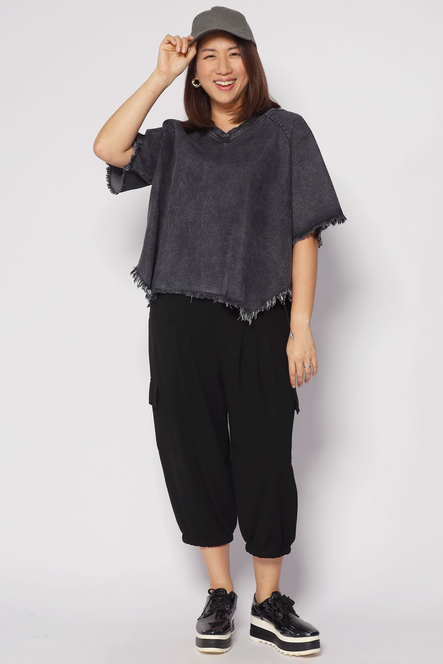 Johan Fringe Top in Black Denim