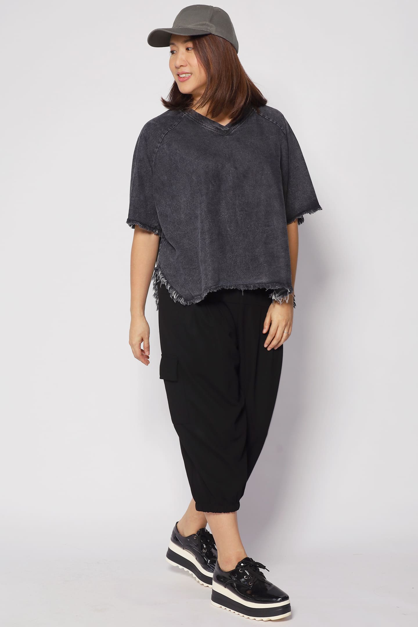 Johan Fringe Top in Black Denim