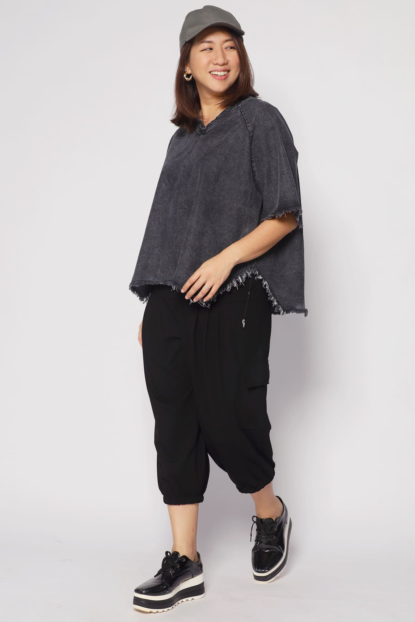 Johan Fringe Top in Black Denim