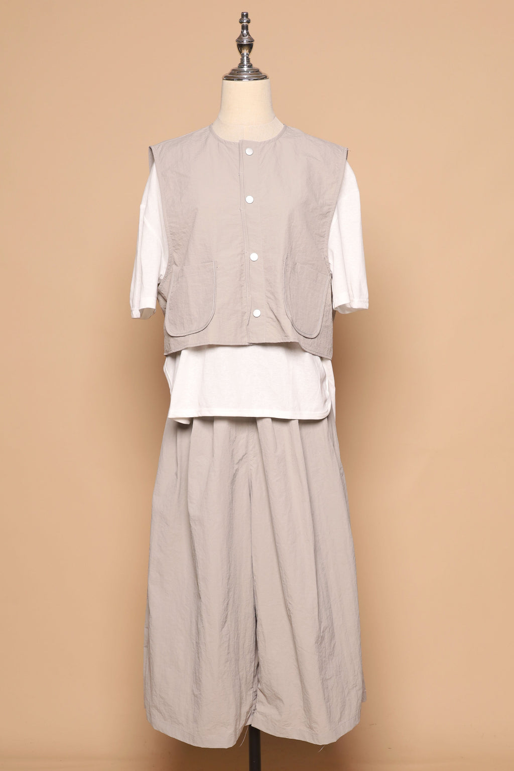 PO - Laia 3 in 1 Vest Top and Pants Set in Grey White