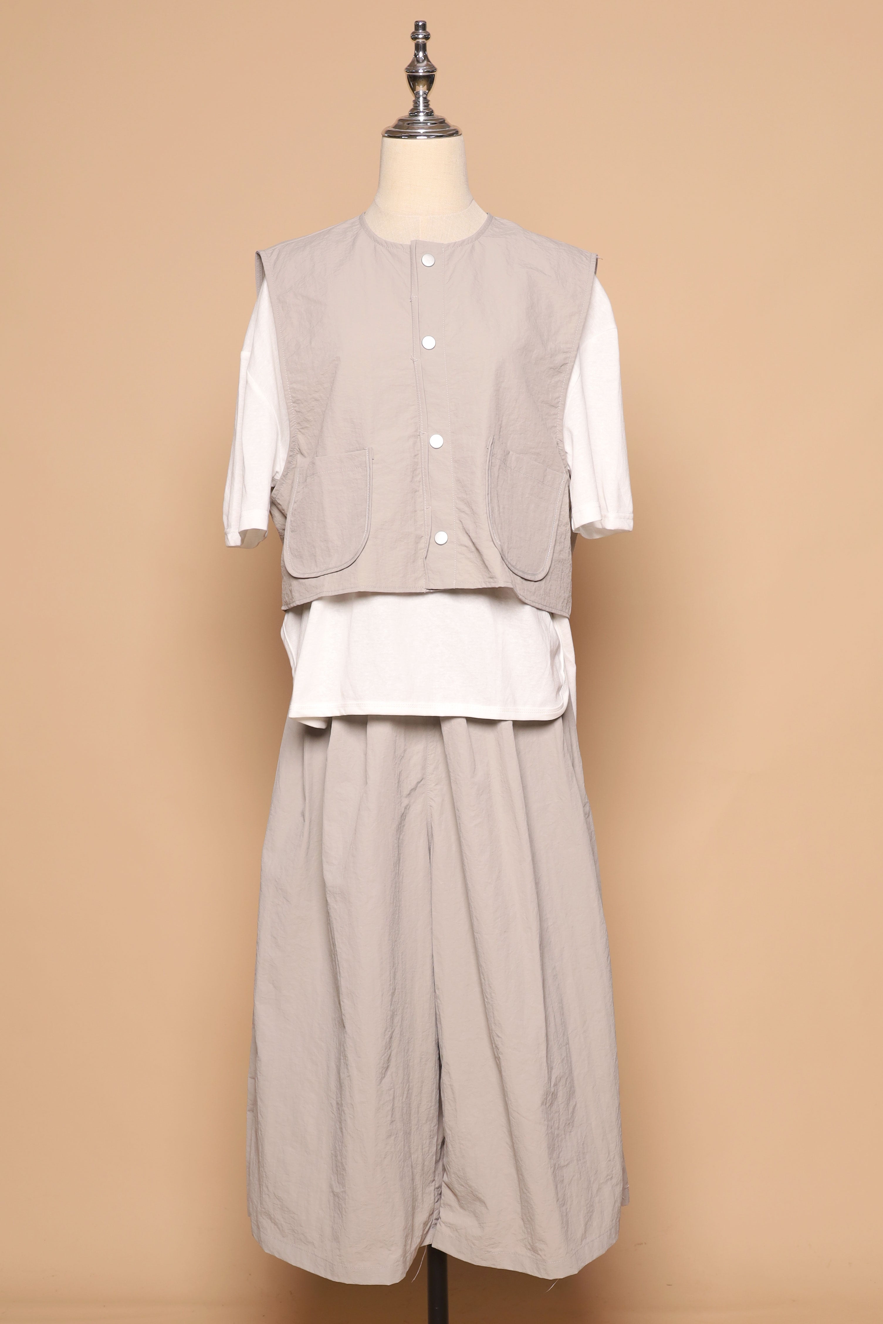 PO - Laia 3 in 1 Vest Top and Pants Set in Grey White