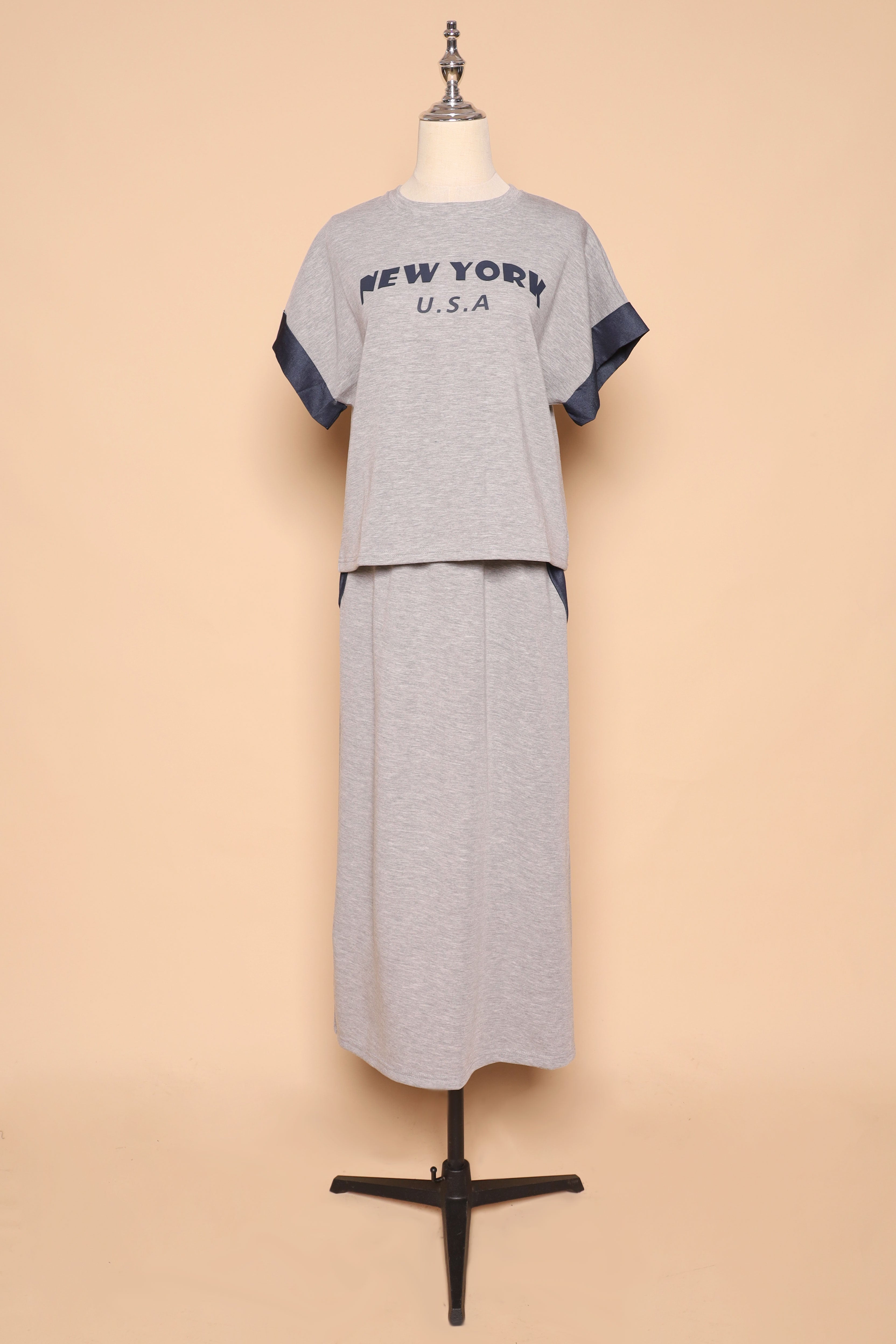 PO - New York 2 in 1 Top and Skirt Set in Grey