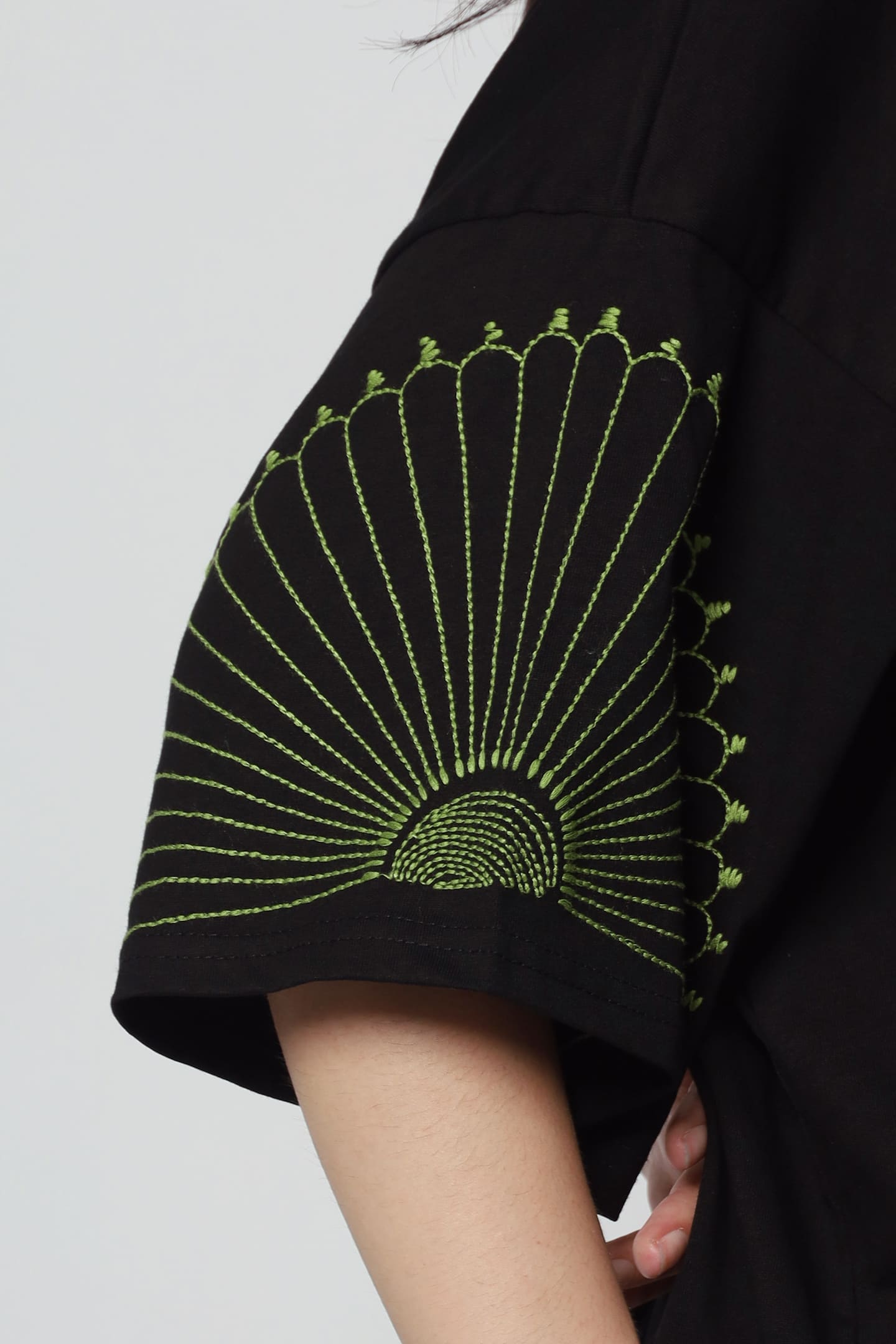 Peipei Embroidered Sleeves Top in Black