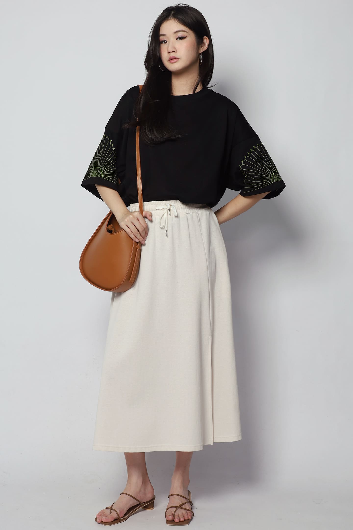 Peipei Embroidered Sleeves Top in Black