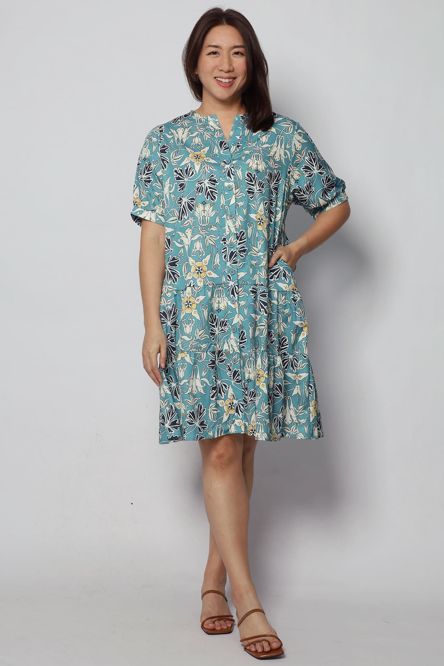 Sue Dress in Mint Foliage