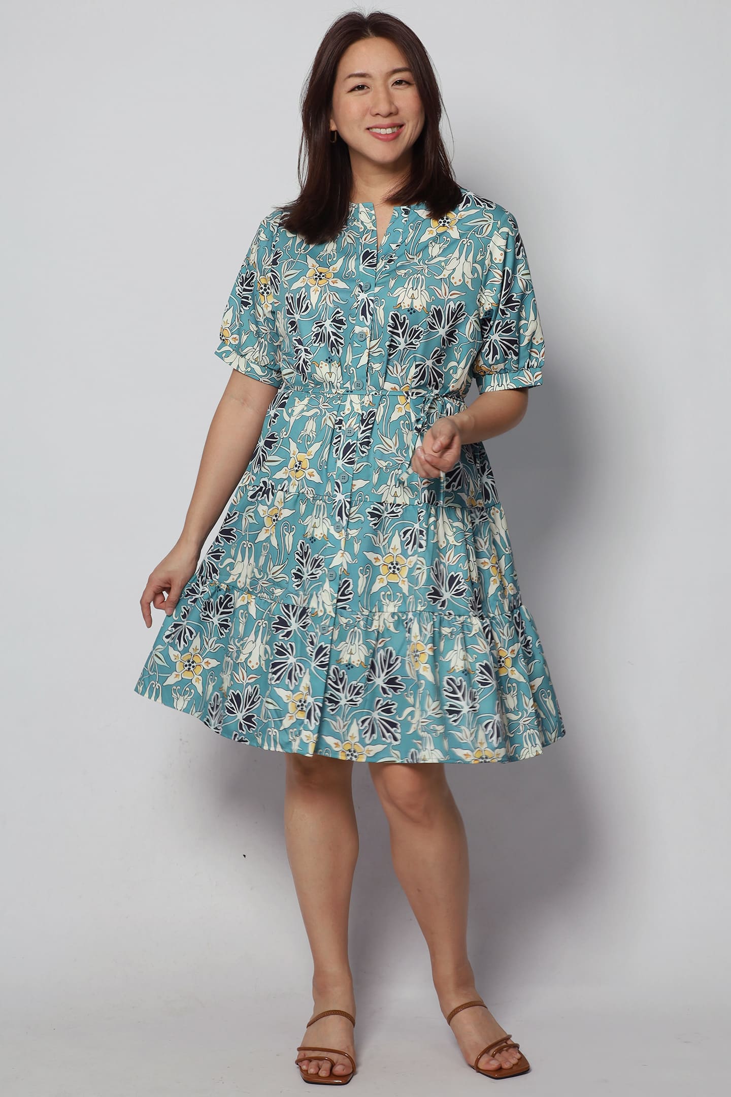 Sue Dress in Mint Foliage