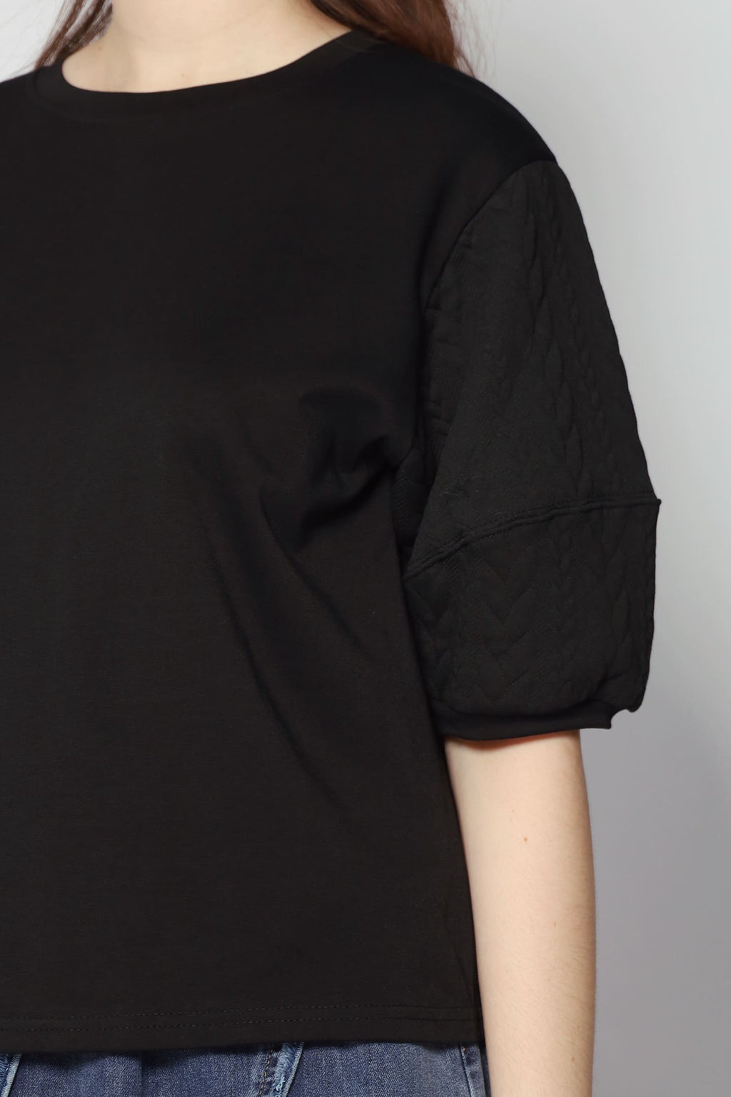 Yuan Embossed Sleeves Top in Black