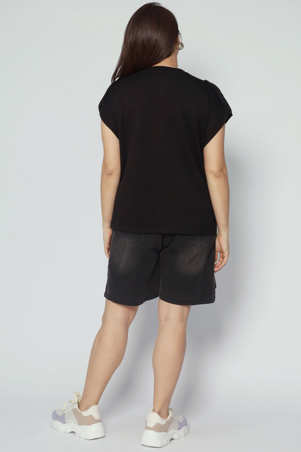 Zoanne Button Shoulder Top in Black