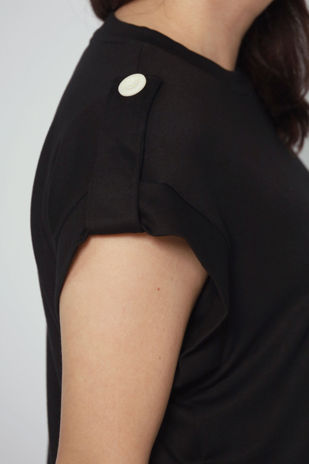 Zoanne Button Shoulder Top in Black