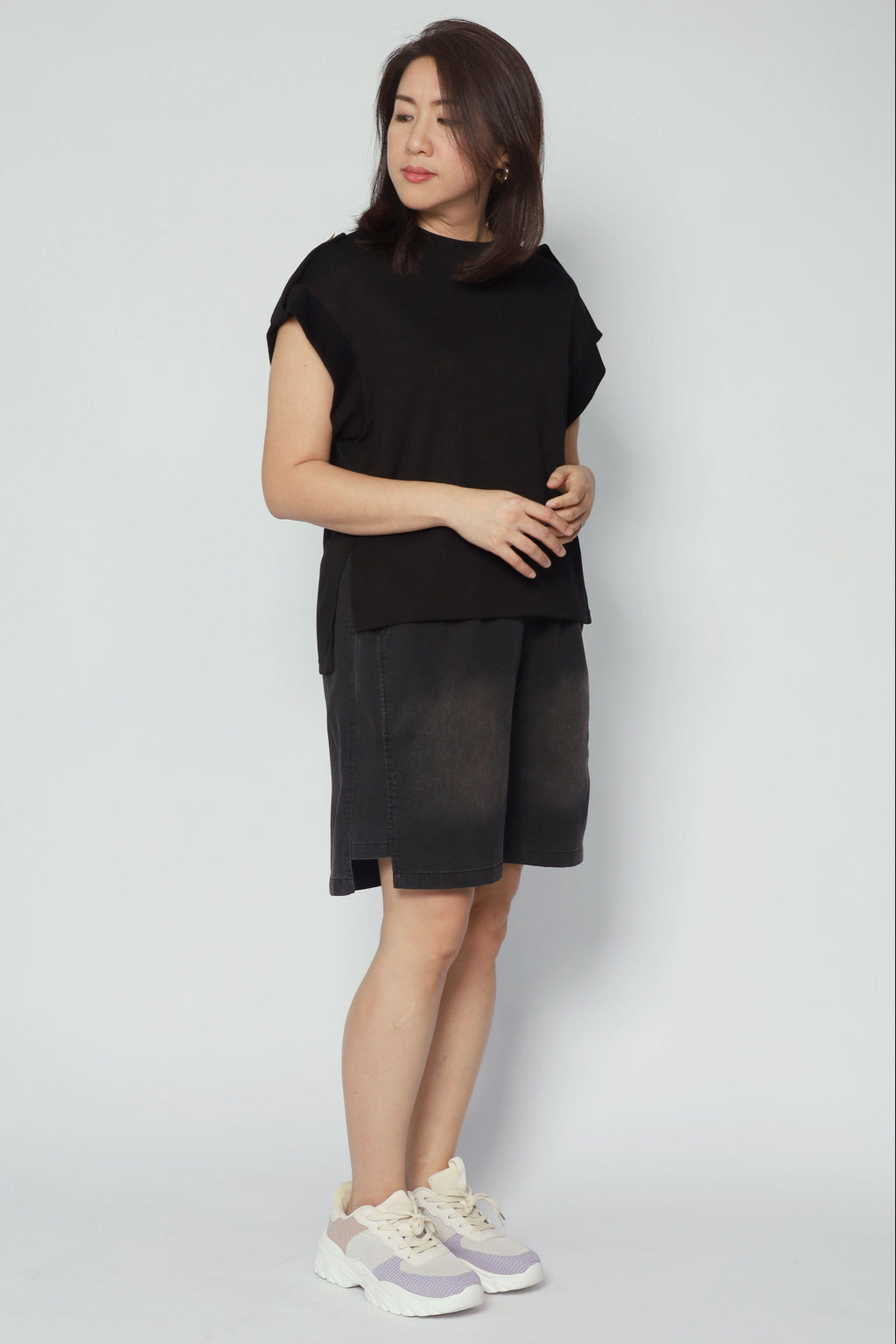 Zoanne Button Shoulder Top in Black