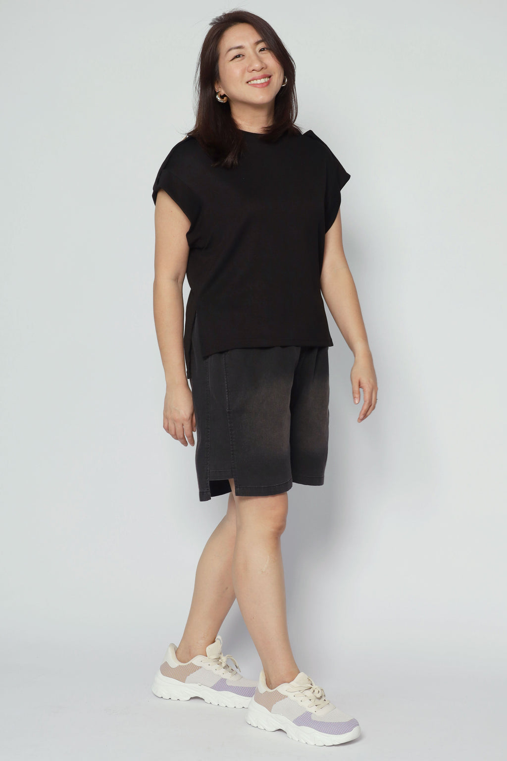 Zoanne Button Shoulder Top in Black