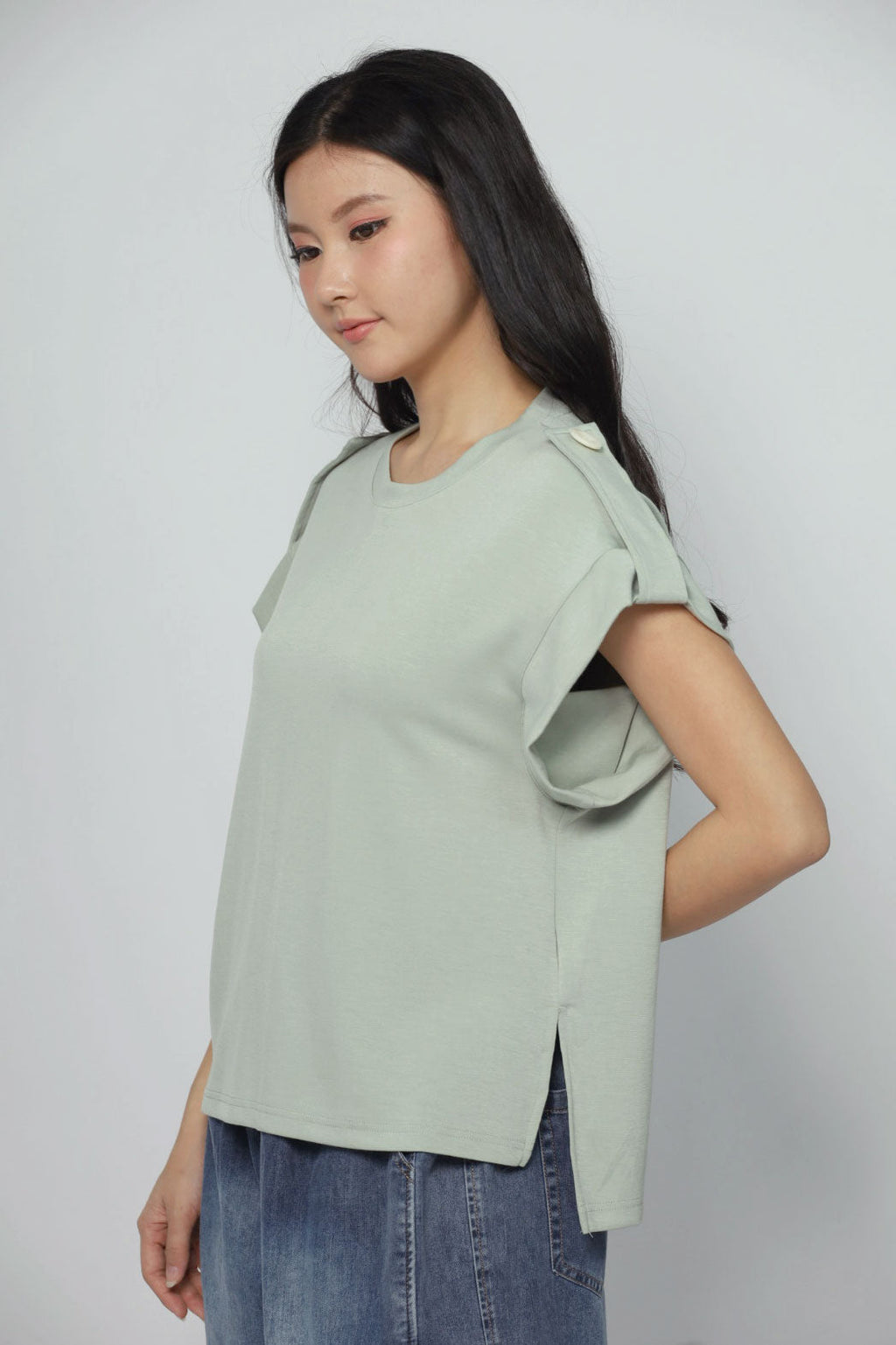 Zoanne Button Shoulder Top in Mint Green