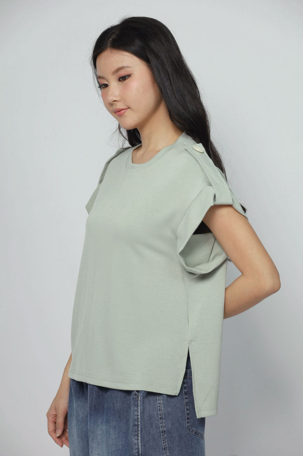 Zoanne Button Shoulder Top in Mint Green