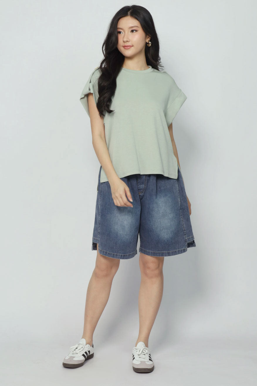 Zoanne Button Shoulder Top in Mint Green
