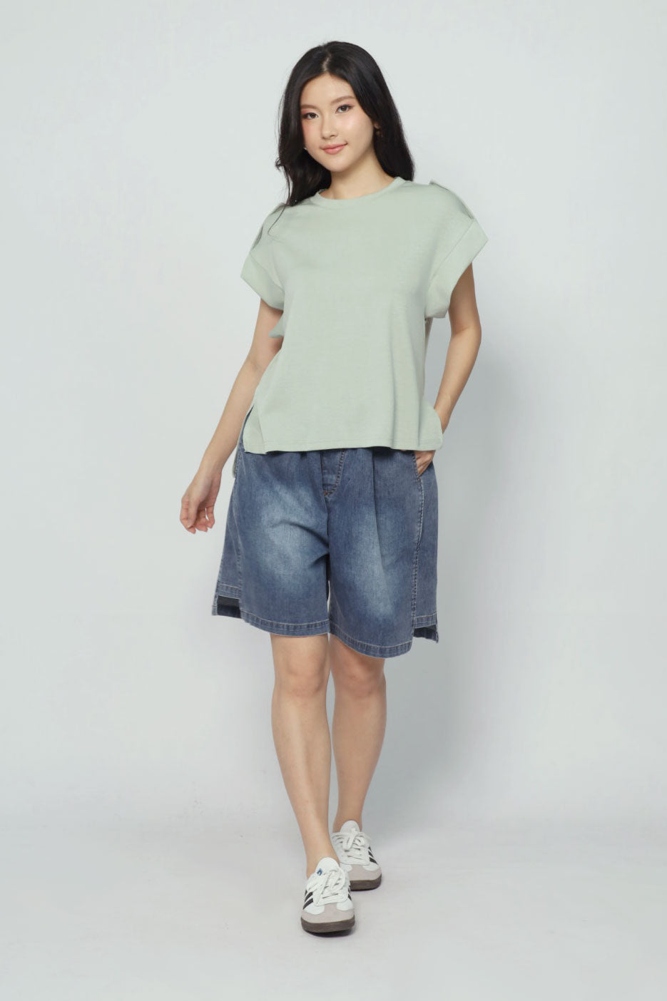 Zoanne Button Shoulder Top in Mint Green