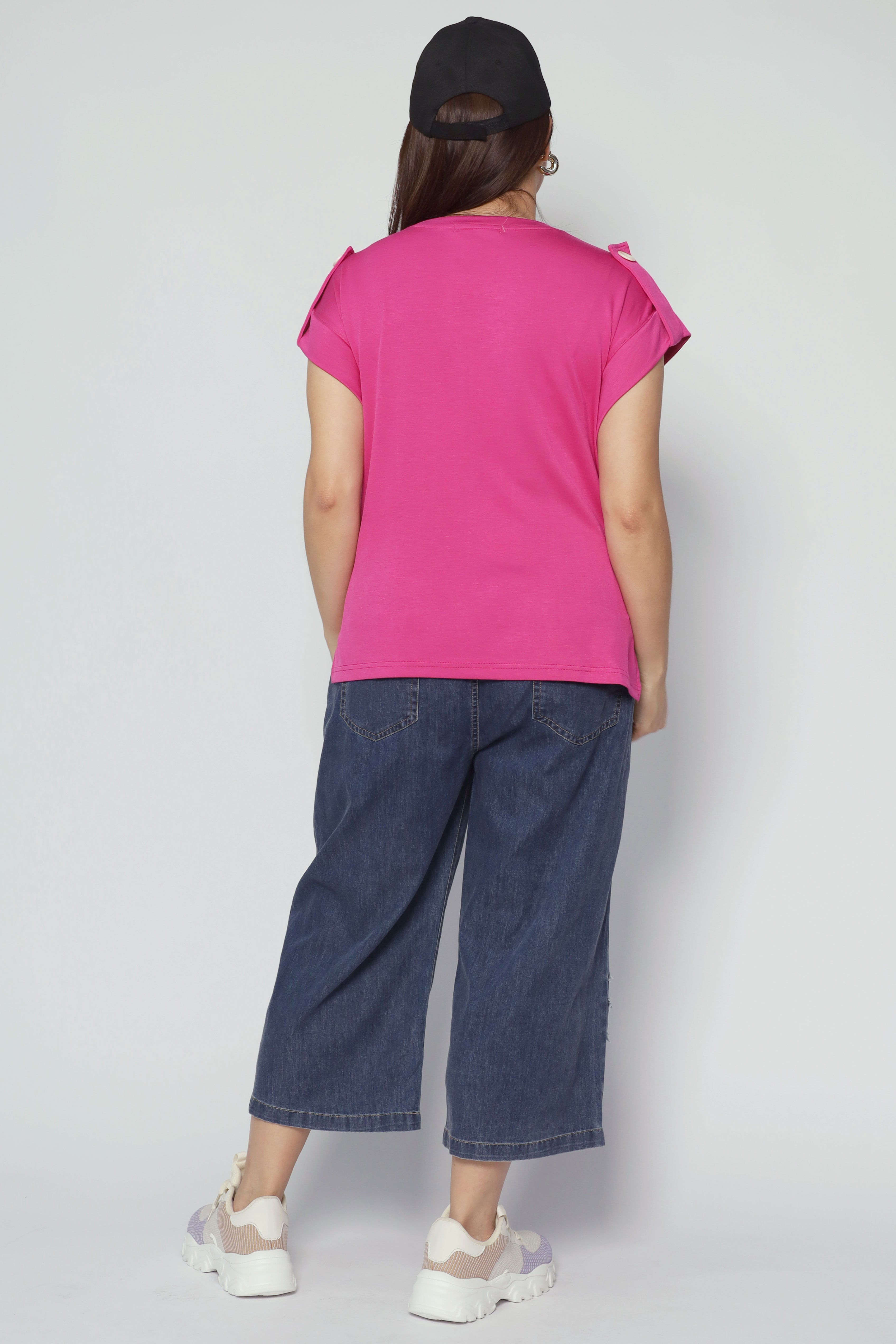 Zoanne Button Shoulder Top in Pink