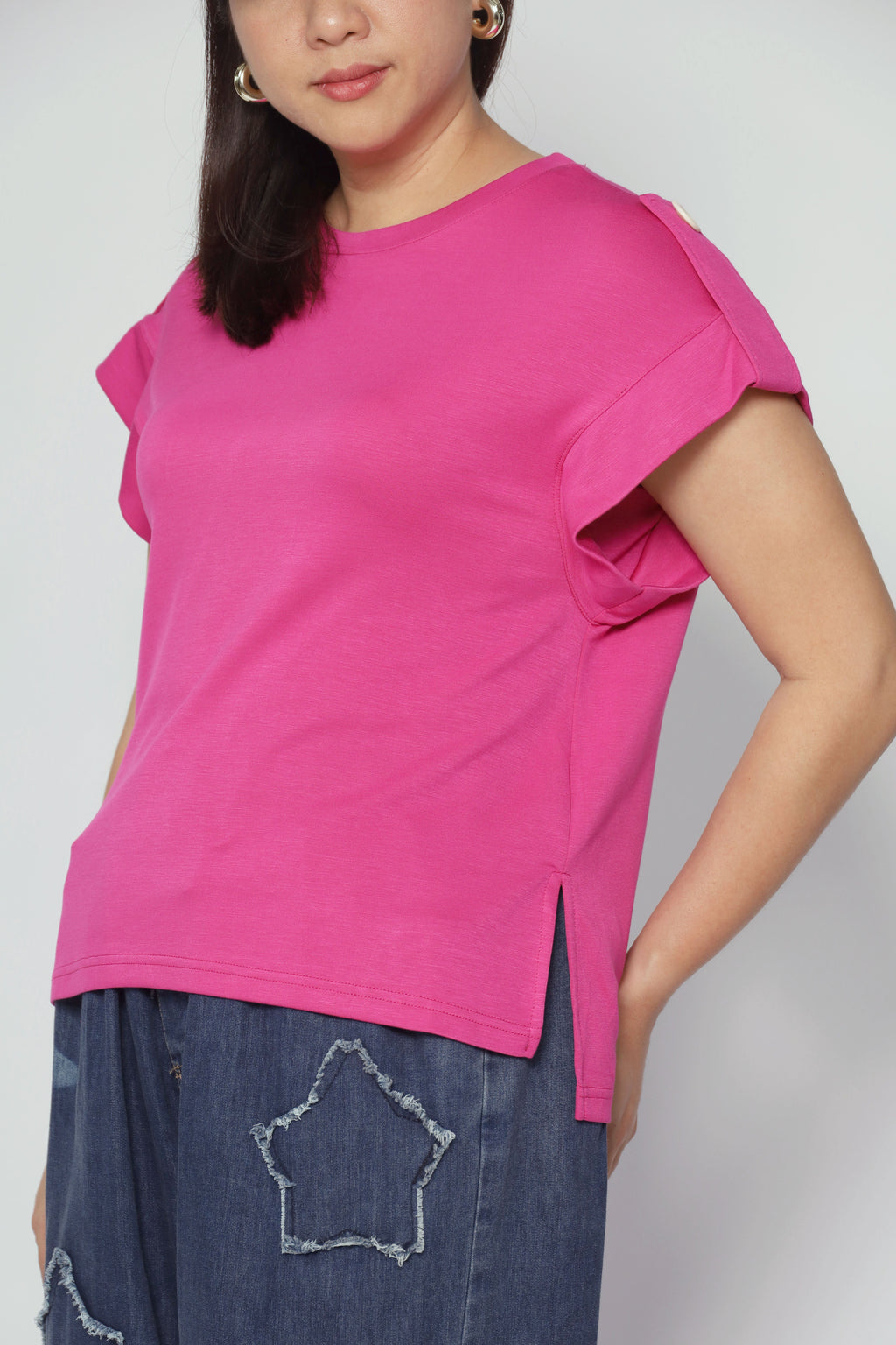 Zoanne Button Shoulder Top in Pink