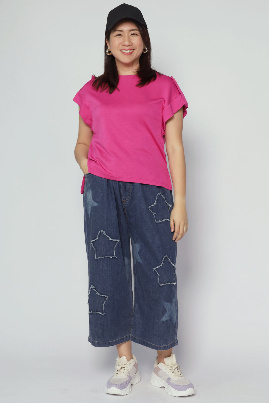 Zoanne Button Shoulder Top in Pink