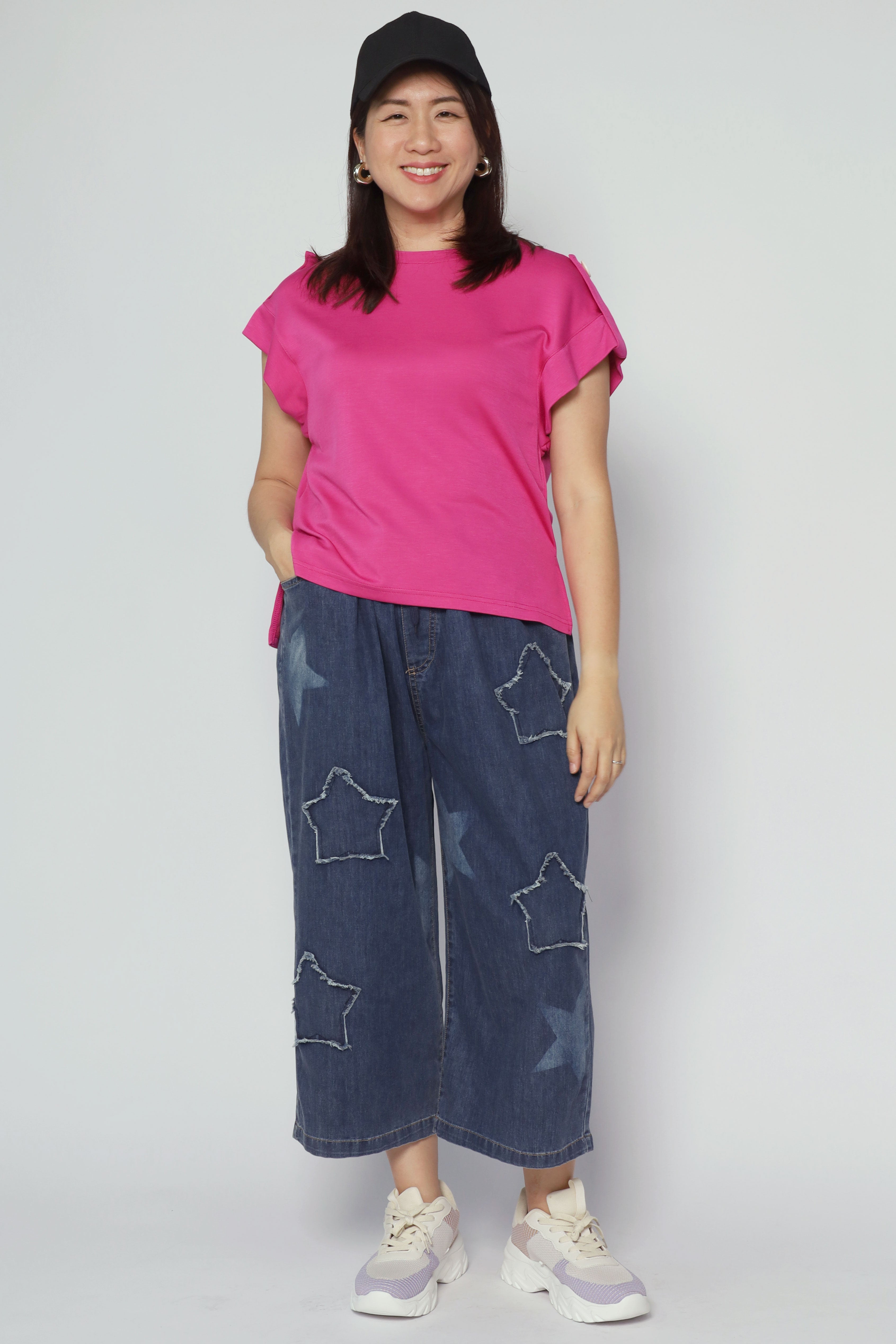 Zoanne Button Shoulder Top in Pink