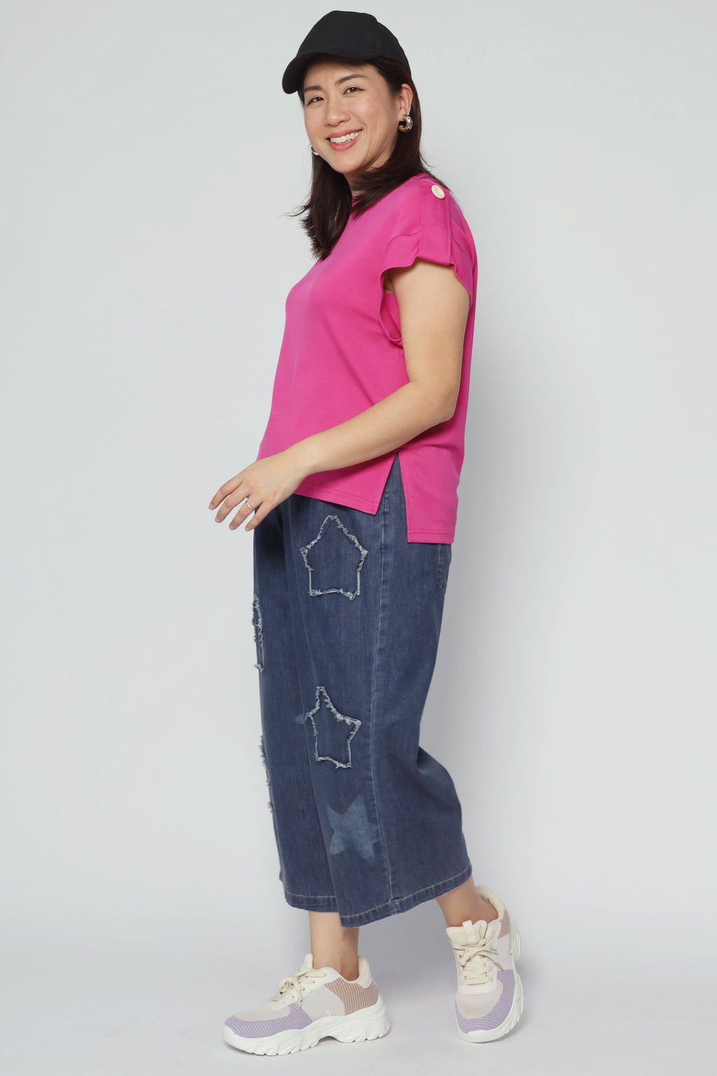 Zoanne Button Shoulder Top in Pink