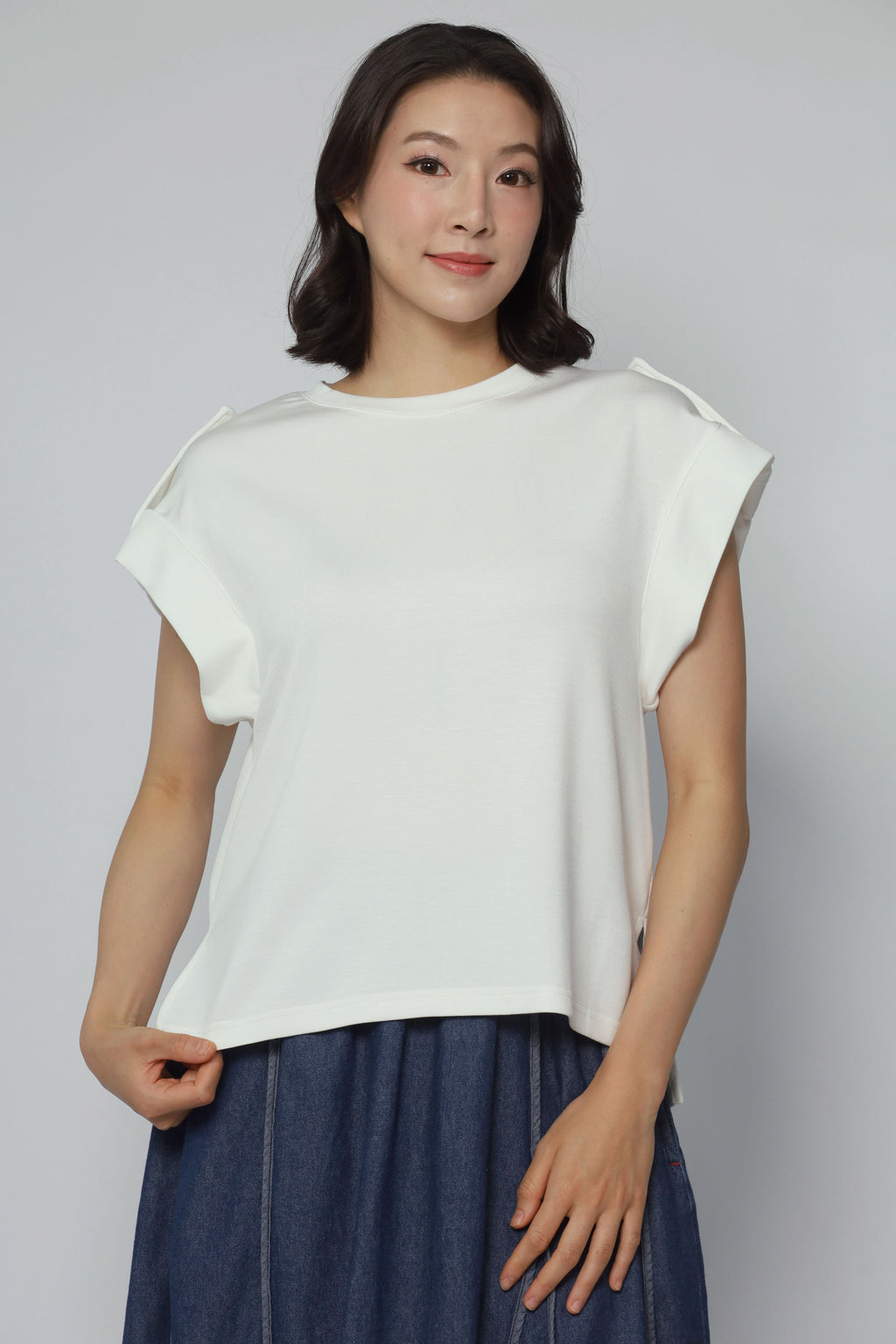 Zoanne Button Shoulder Top in White