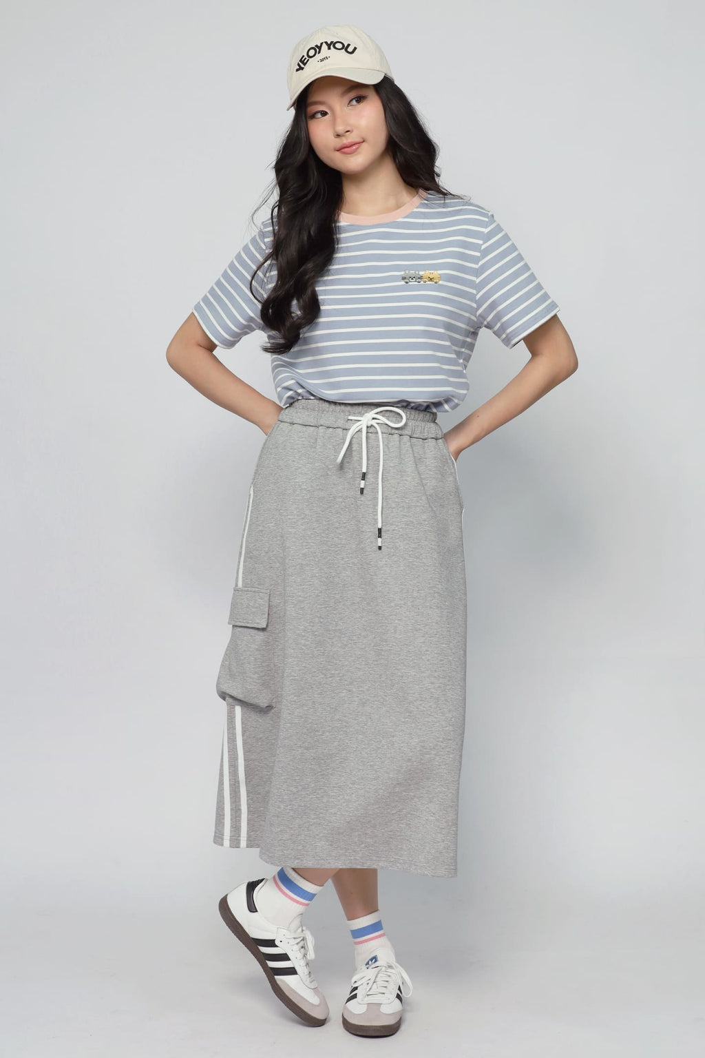JOY - Flux Stripes Cargo Skirt in Grey