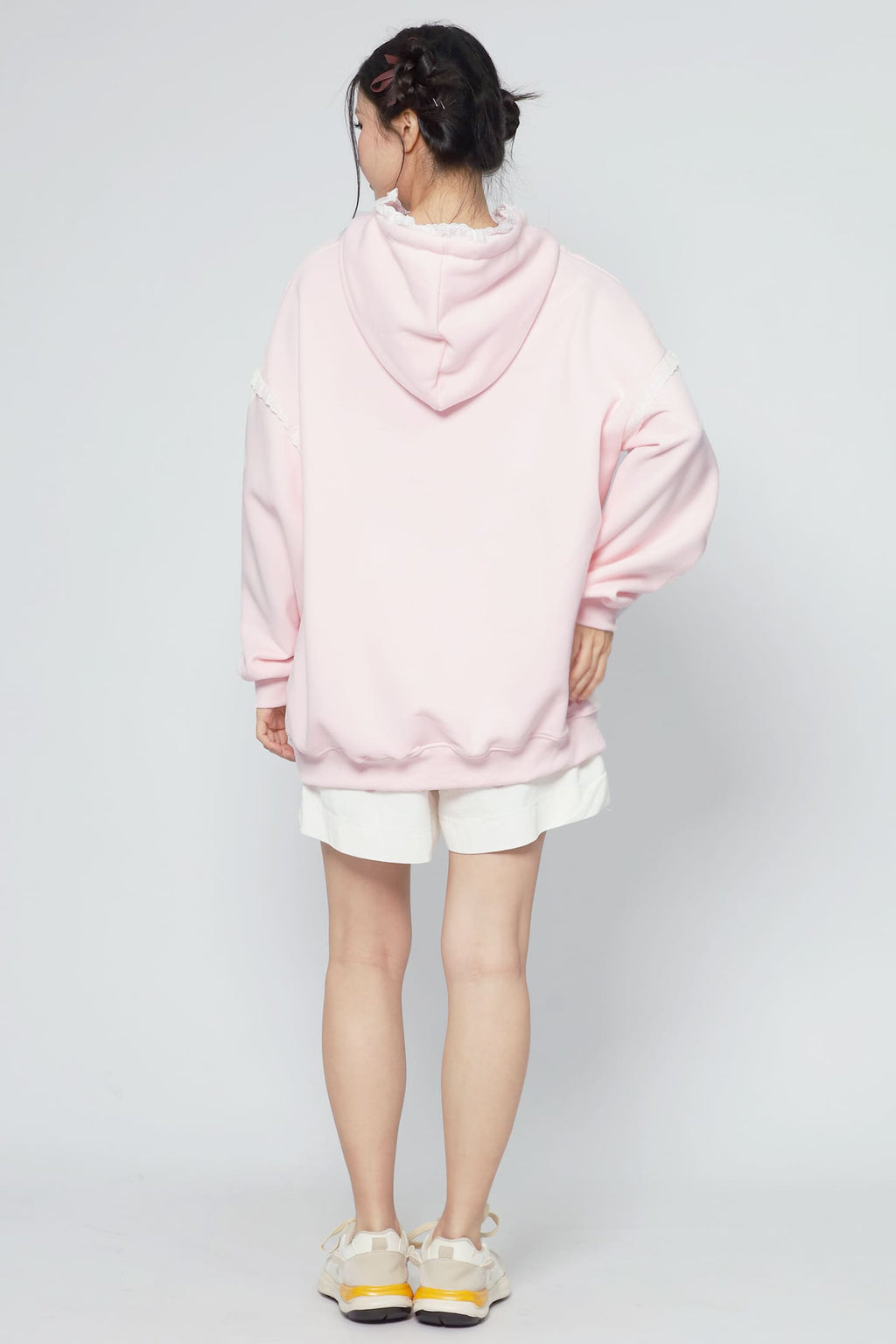 JOY - Hana Lace Hoodie Pullover in Pink
