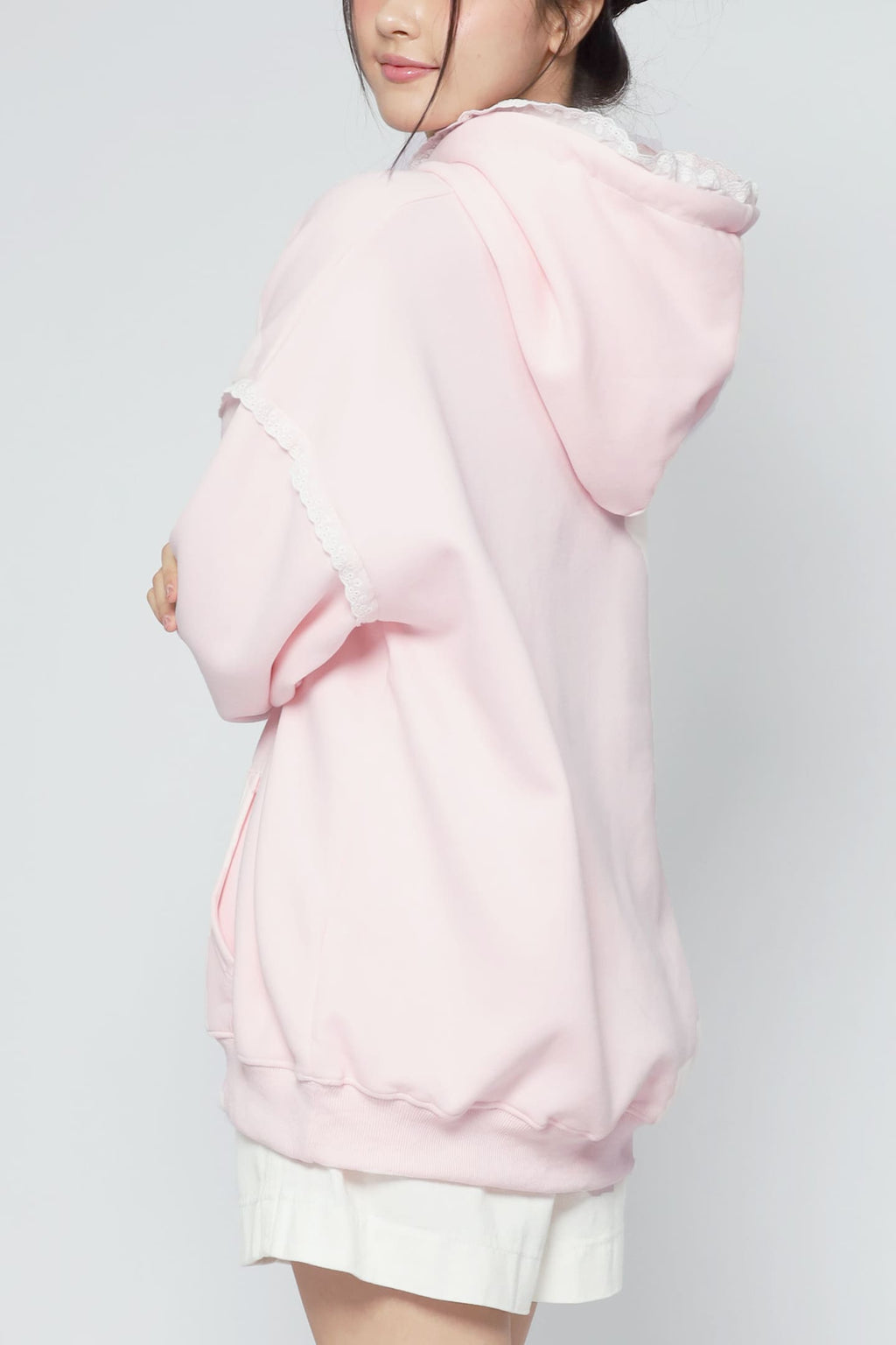 JOY - Hana Lace Hoodie Pullover in Pink