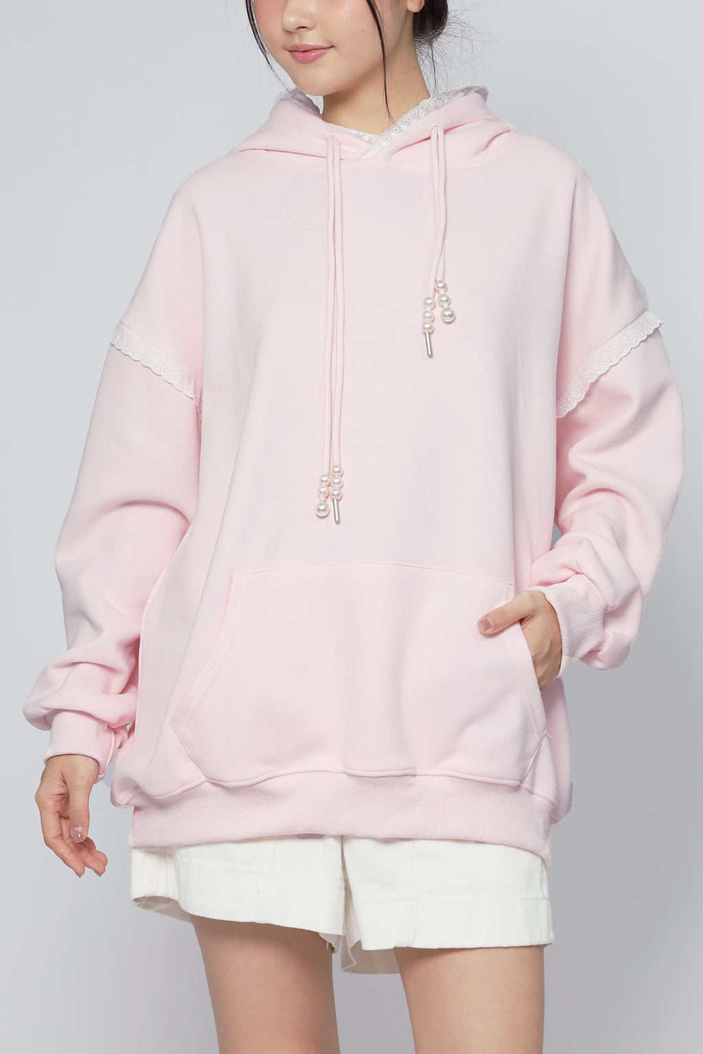 JOY - Hana Lace Hoodie Pullover in Pink