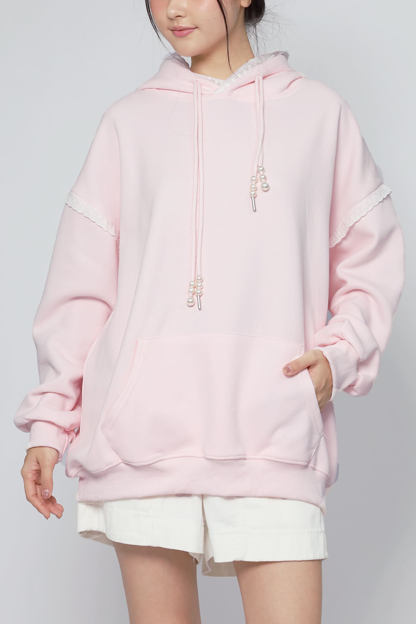 JOY - Hana Lace Hoodie Pullover in Pink