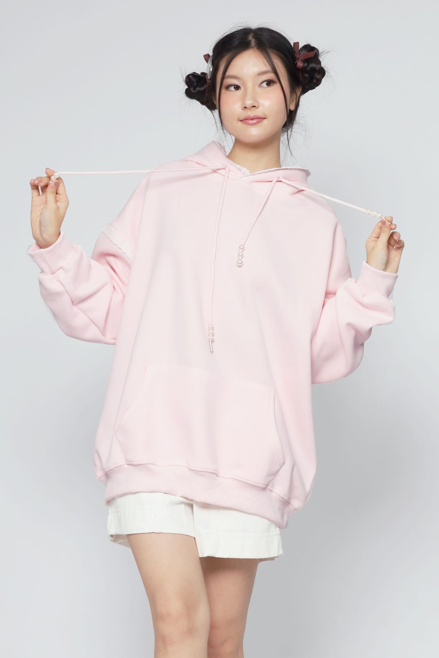JOY - Hana Lace Hoodie Pullover in Pink