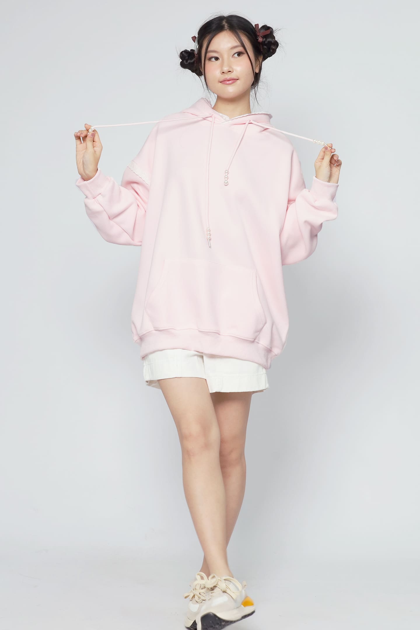 JOY - Hana Lace Hoodie Pullover in Pink