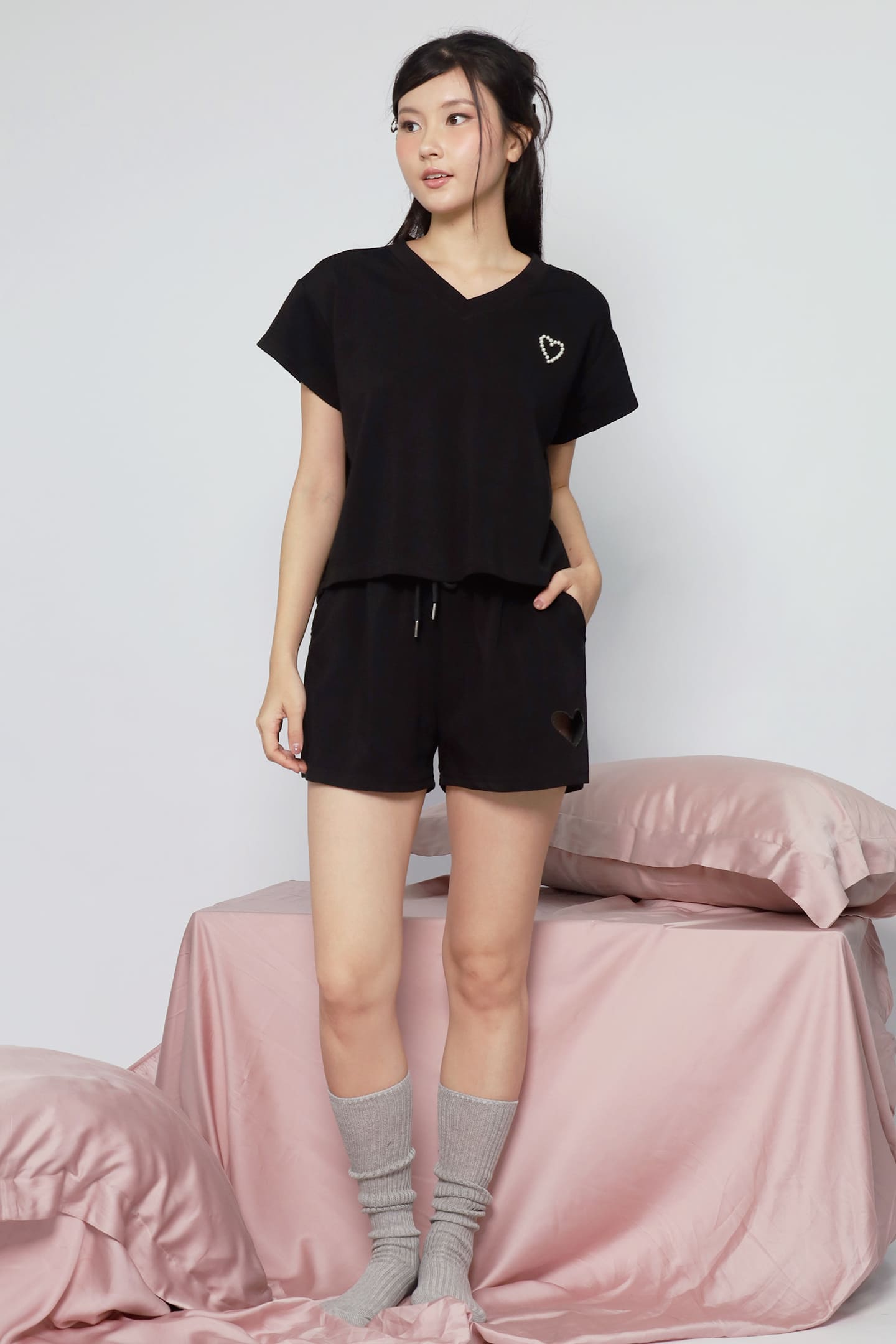 JOY - Heart Me 2 in 1 Top and Shorts Set in Black