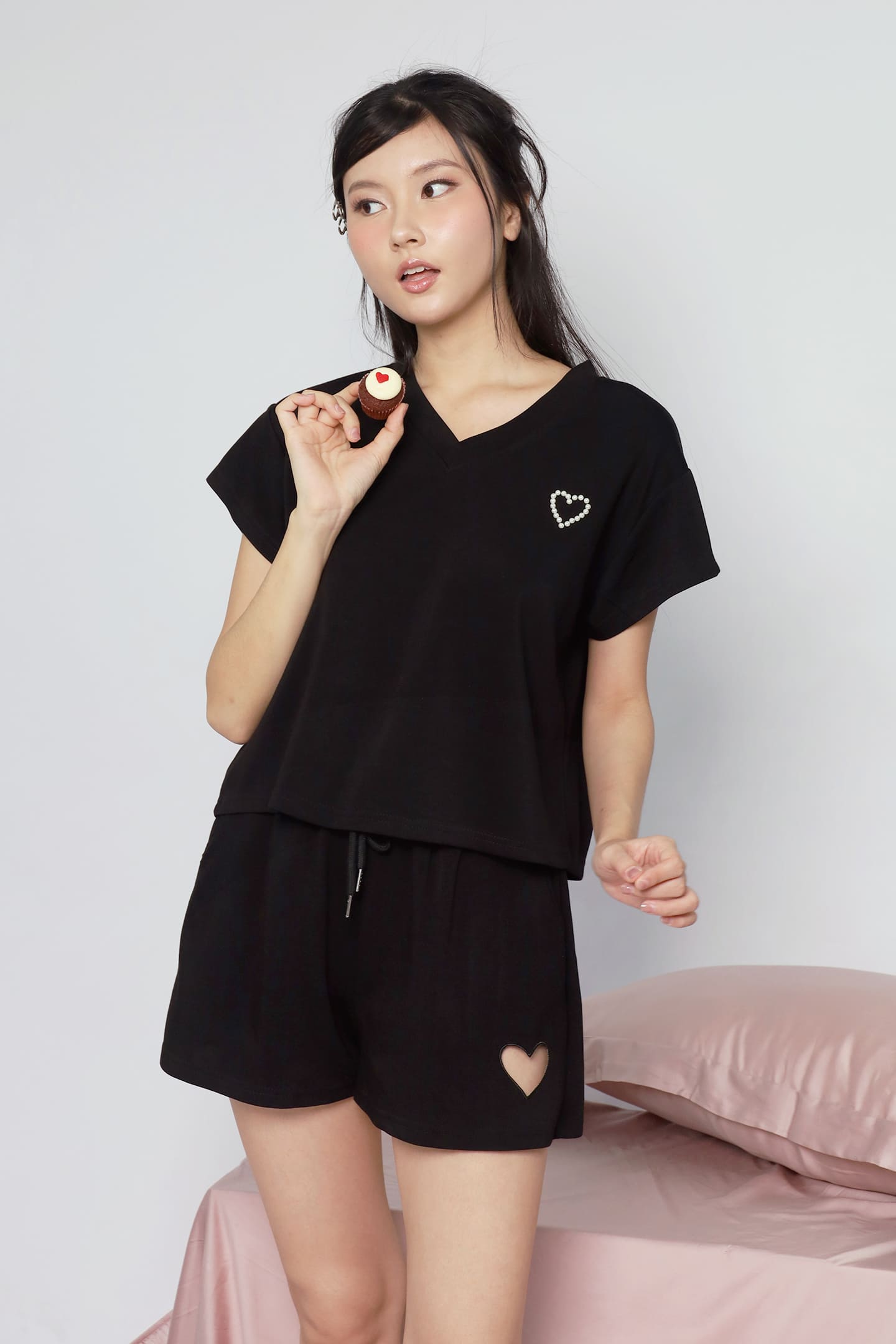 JOY - Heart Me 2 in 1 Top and Shorts Set in Black