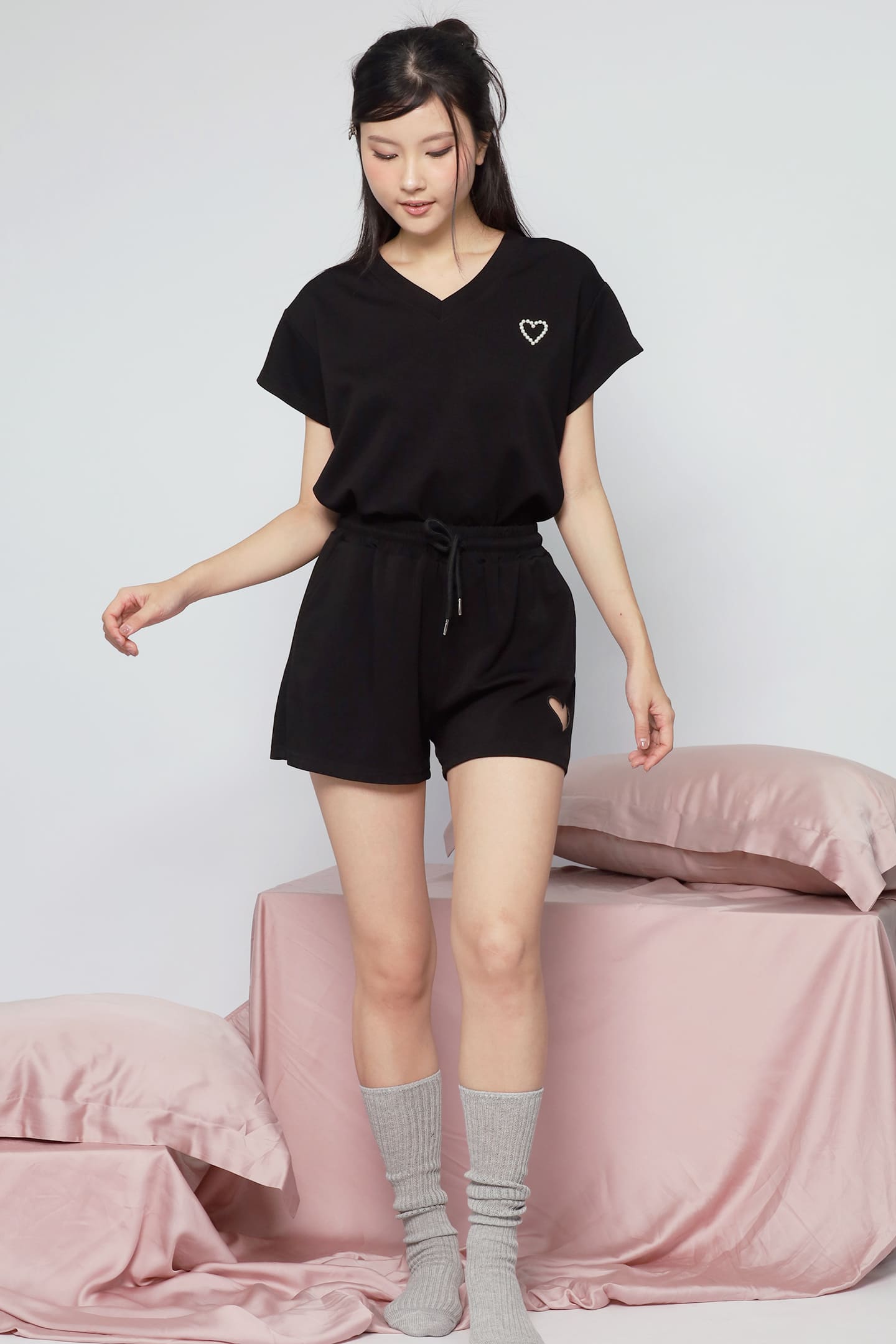 JOY - Heart Me 2 in 1 Top and Shorts Set in Black