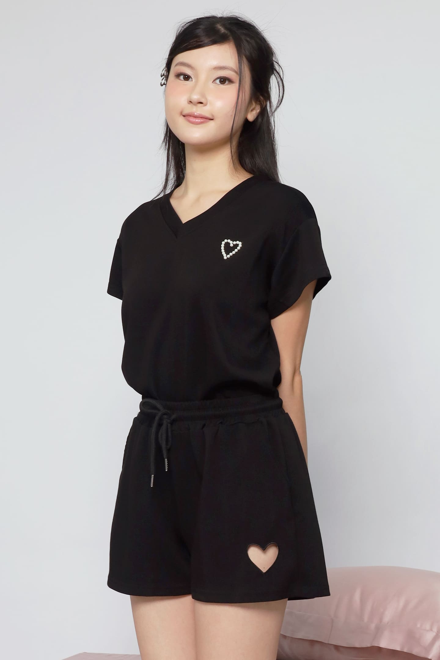 JOY - Heart Me 2 in 1 Top and Shorts Set in Black