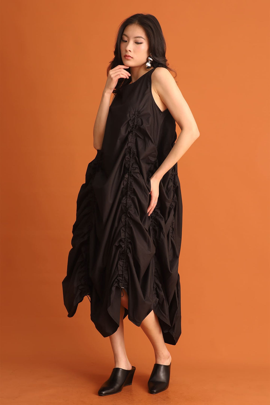 CHOSEN - Hyun Bin Ruched Dress in Black
