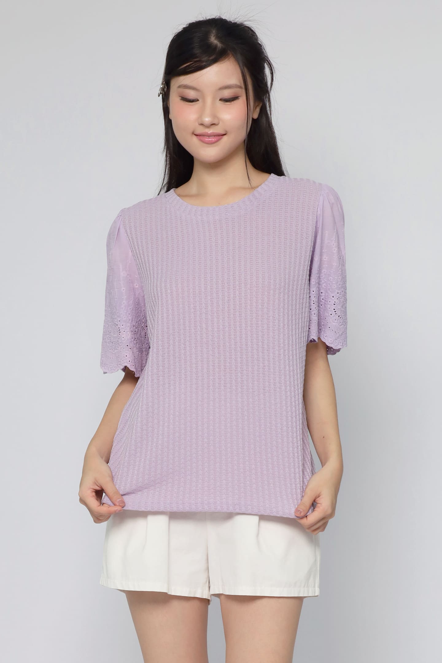 JOY - Keiko Crochet Knit Top in Liliac