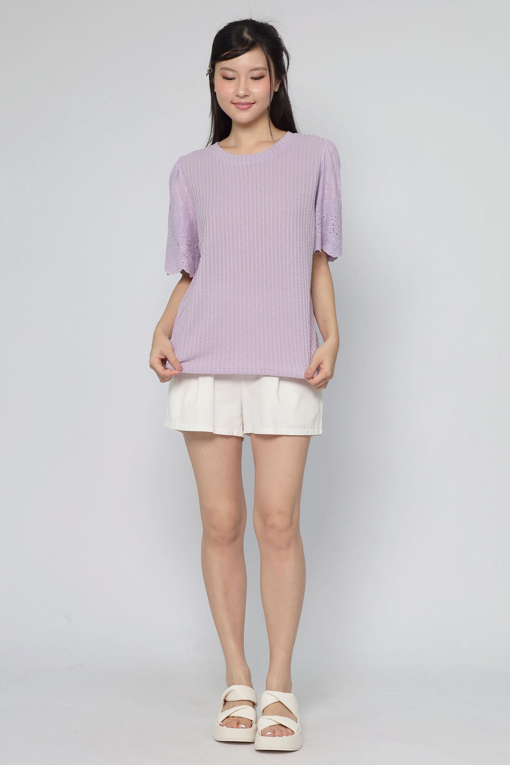 JOY - Keiko Crochet Knit Top in Liliac