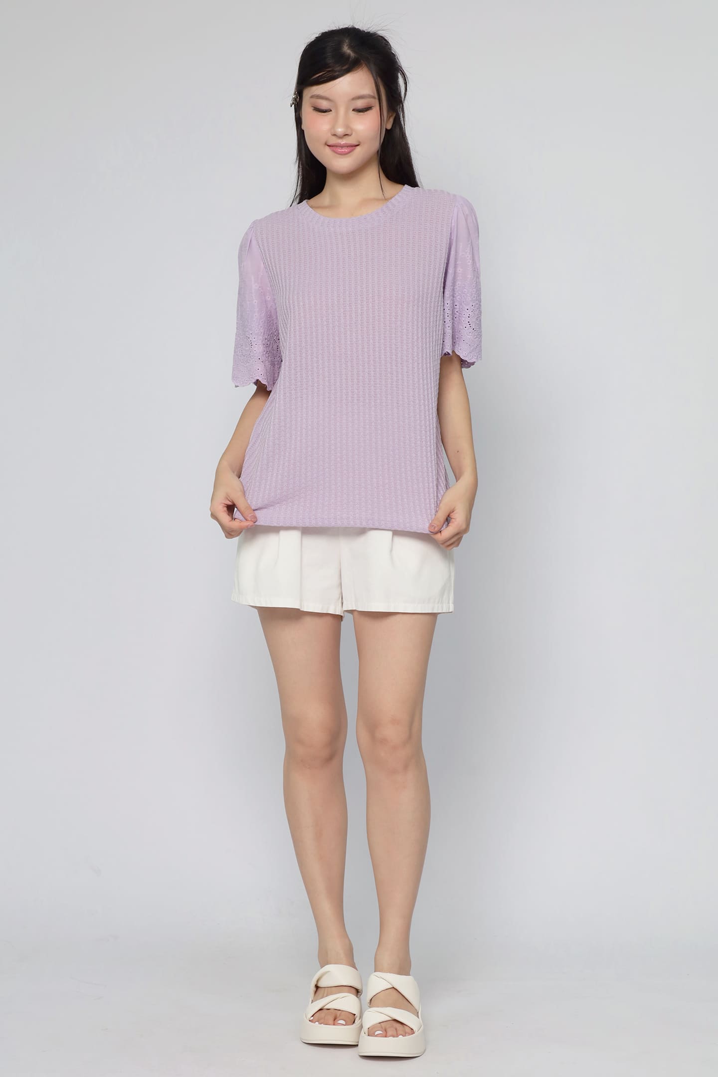 JOY - Keiko Crochet Knit Top in Liliac