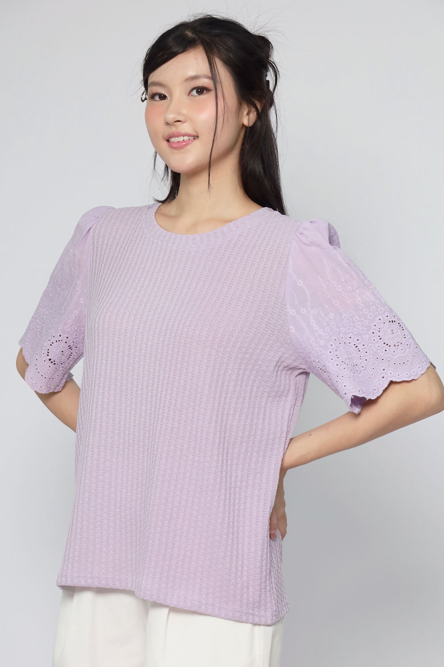 JOY - Keiko Crochet Knit Top in Liliac