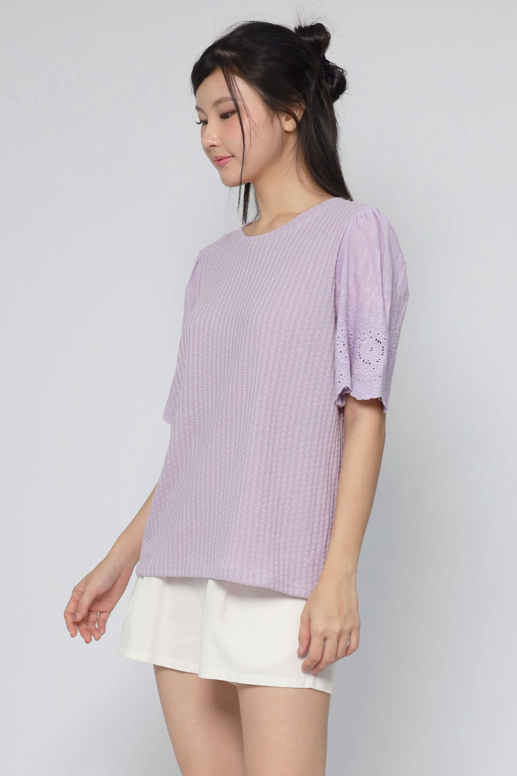 JOY - Keiko Crochet Knit Top in Liliac