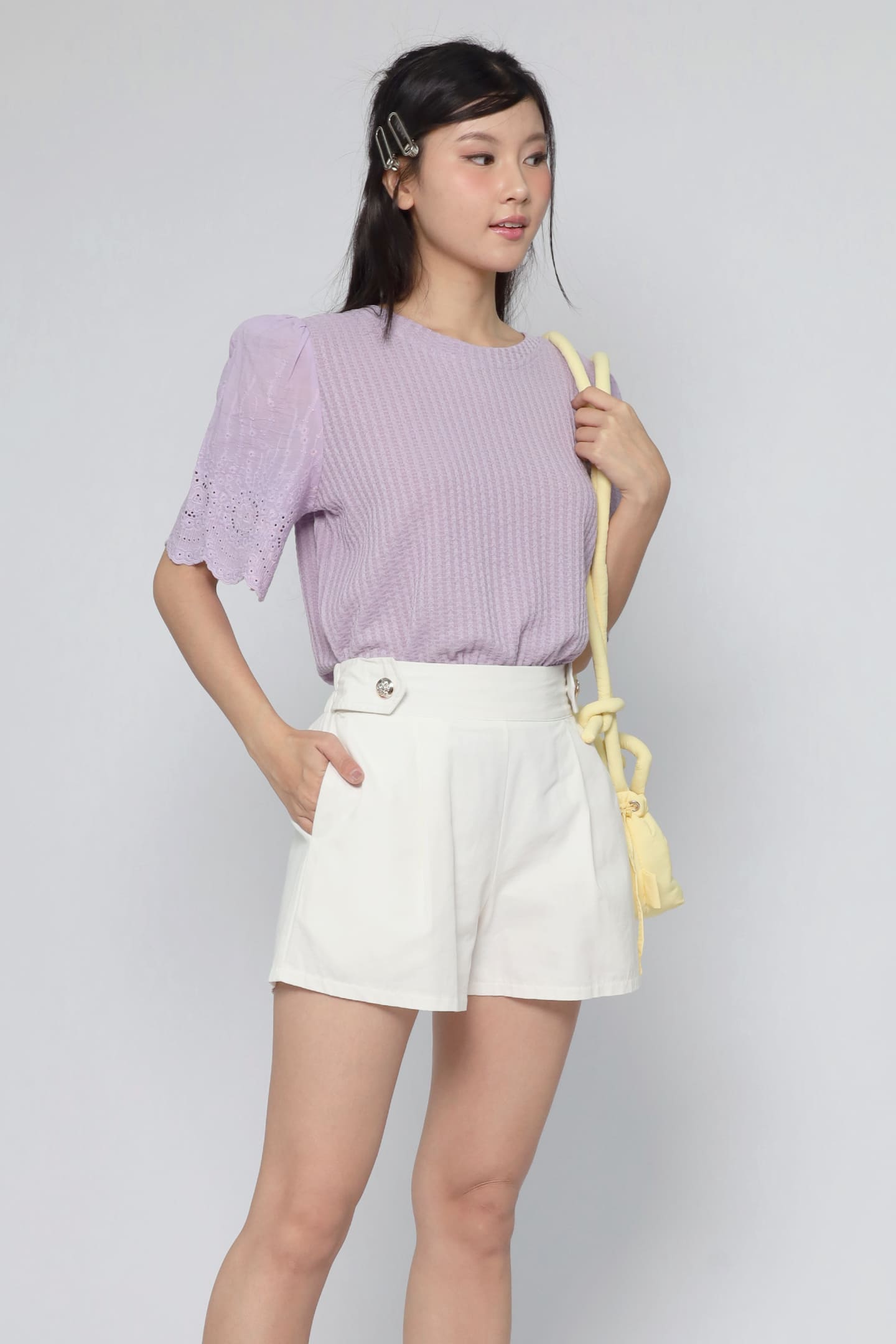 JOY - Keiko Crochet Knit Top in Liliac
