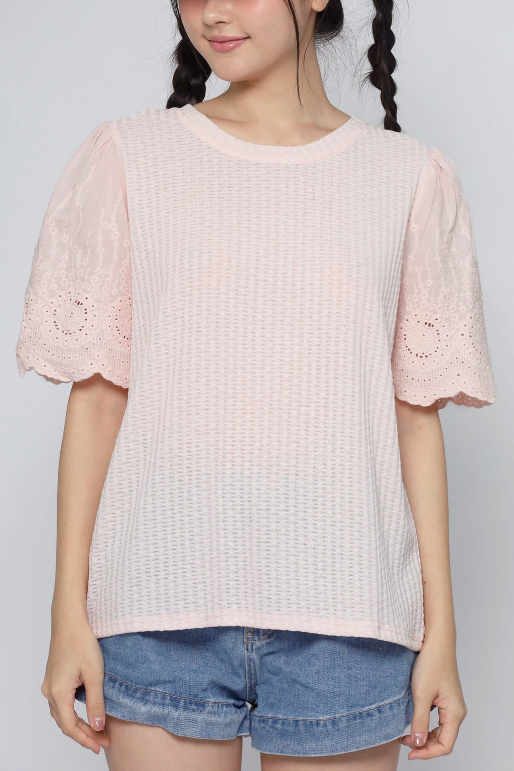 JOY - Keiko Crochet Knit Top in Baby Pink