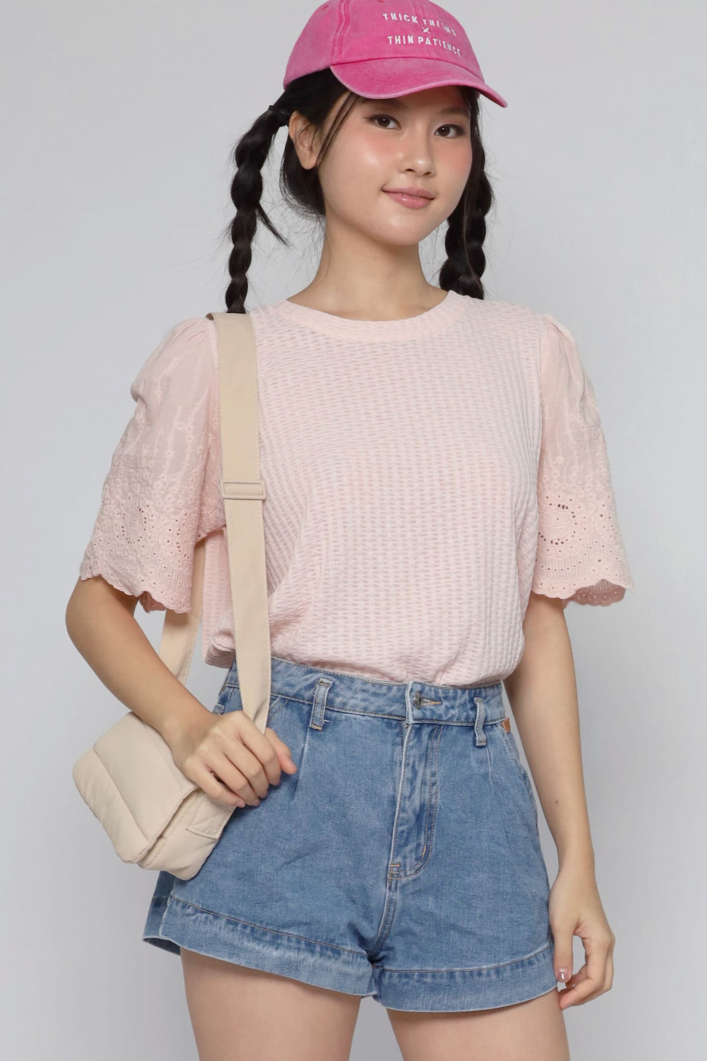 JOY - Keiko Crochet Knit Top in Baby Pink