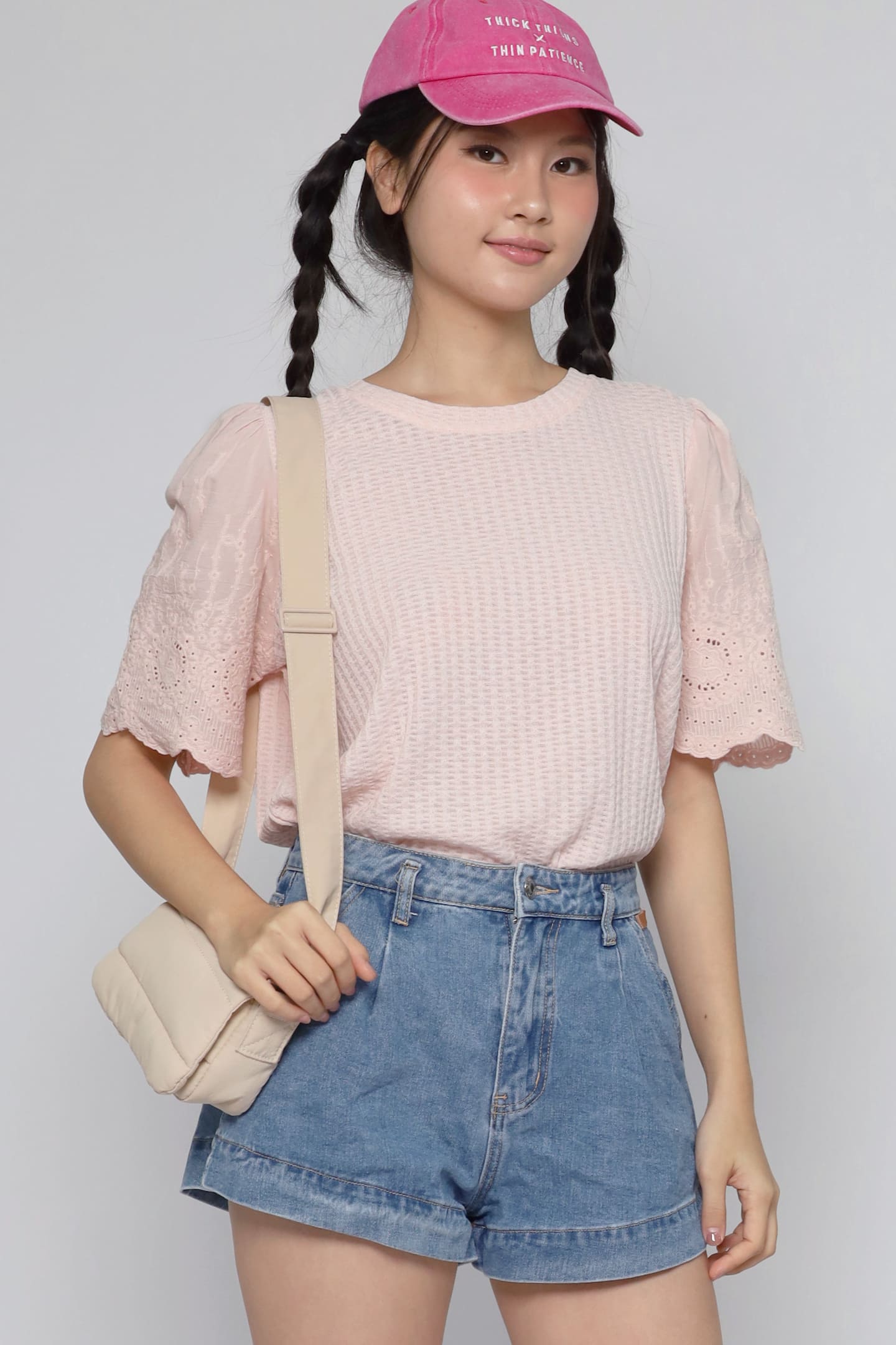 JOY - Keiko Crochet Knit Top in Baby Pink